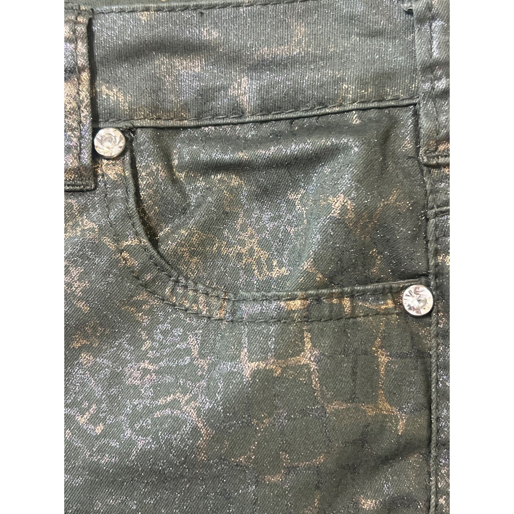 Other Ethyl Classic Jeans Olive Green Metallic Snake Print Rhinest Size 26" / US 2 / IT 38 - 2 Thumbnail