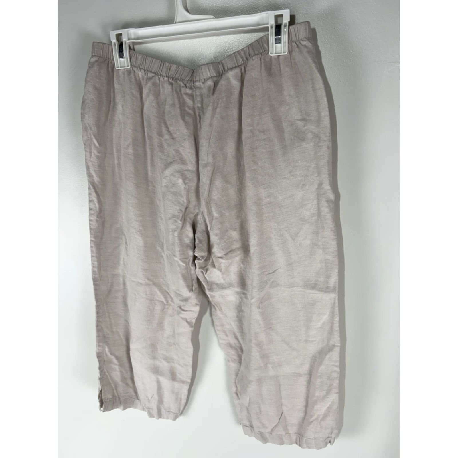 Vintage Choices Natural Linen Pants Womens Size L Pull On Cropped Wide-Leg Size 36" / US 14 / IT 50 - 4 Thumbnail