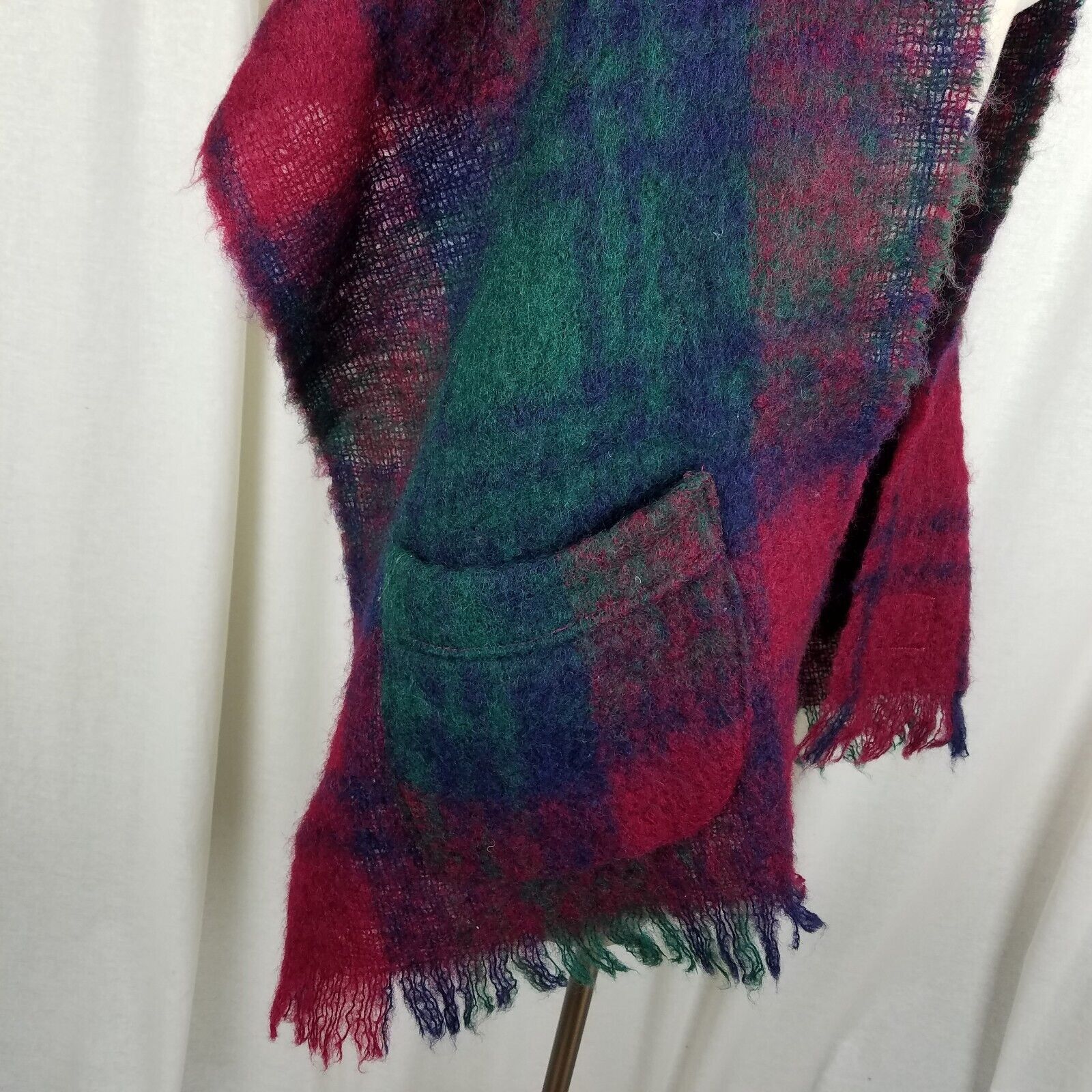 Vintage Glentana Scotland Mohair Plaid Fringe Scarf Wrap Pockets Size ONE SIZE - 3 Thumbnail