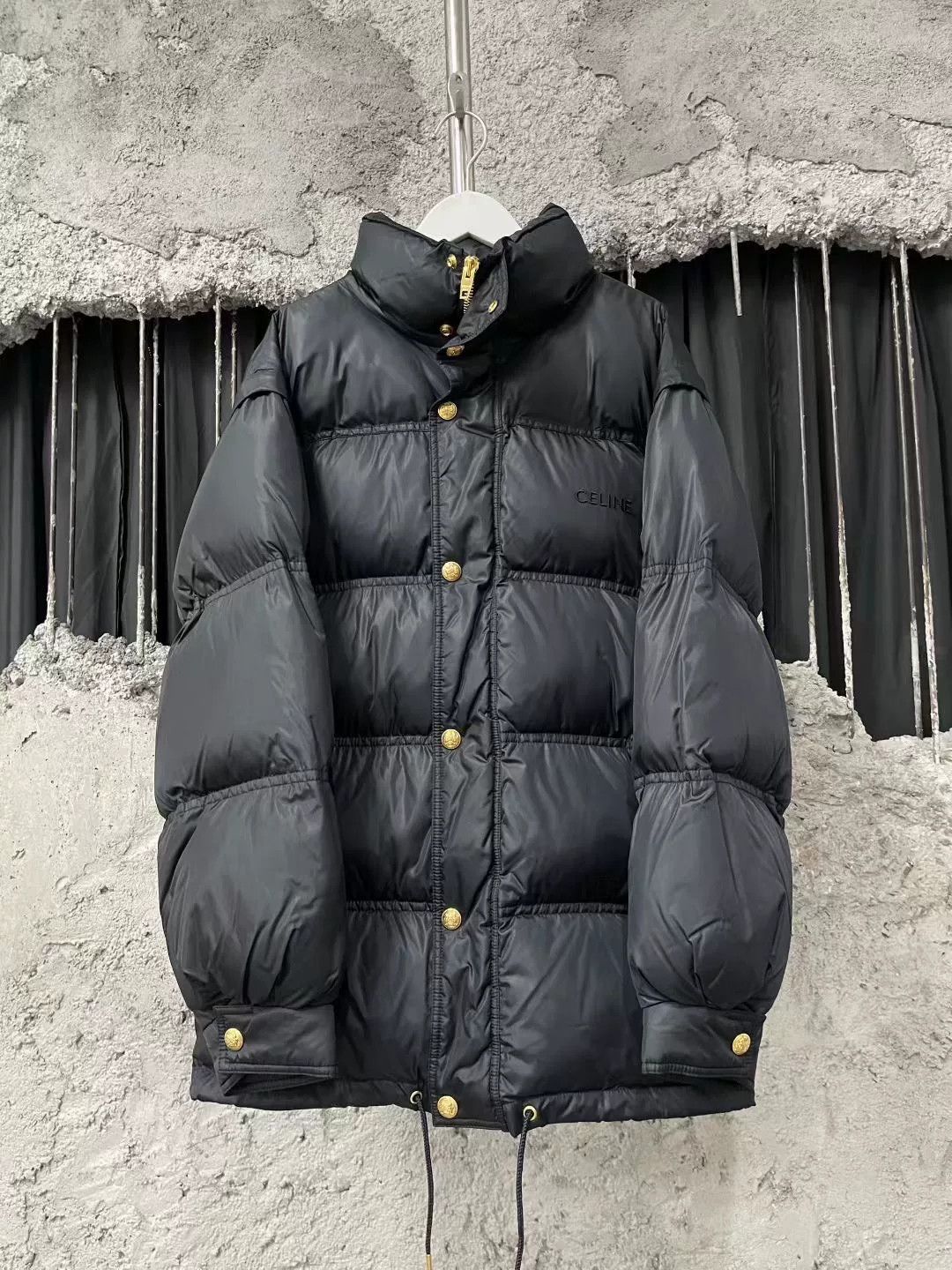 Celine black embroidered logo down jacket Size S / US 4 / IT 40 - 1 Thumbnail
