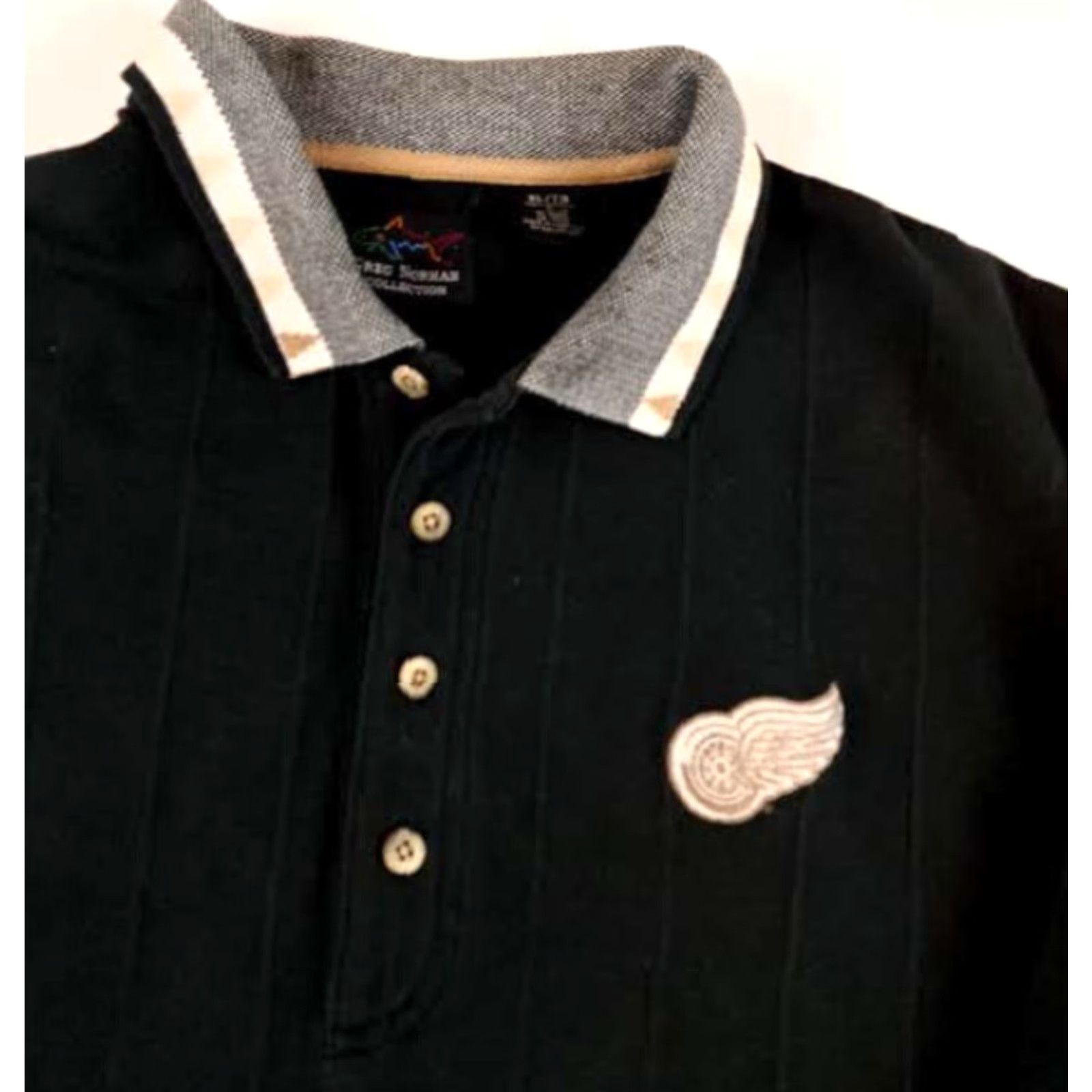 Red Wing VINTAGE Greg Norman Polo Shirt - Knit Ribbed Button-Up Golf Mens XL Black Short Sleeve Detroit Red Wing Logo Size US XL / EU 56 / 4 - 4 Thumbnail