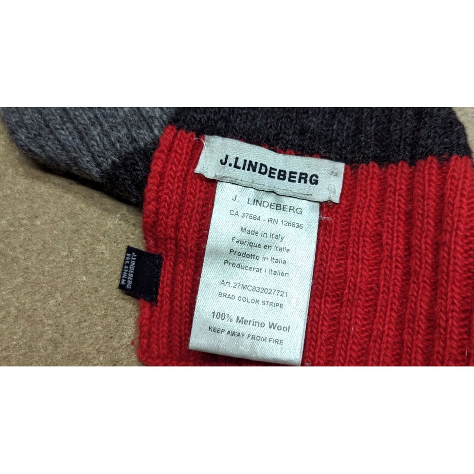 J.Lindeberg J. Lindeberg Mens Merino Wool Scard Striped Knit Ribbed Scarf Gr ay Red Blue Multicolor Size One Size Mens Size ONE SIZE - 2 Thumbnail