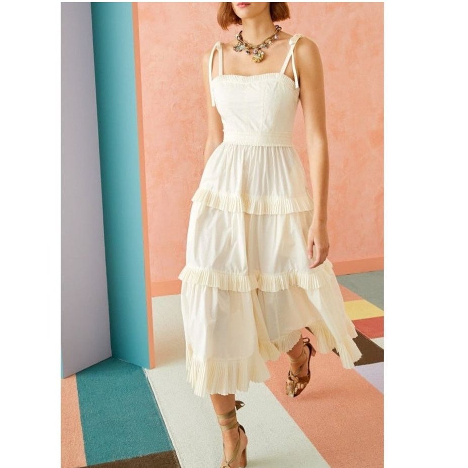 Ulla Johnson Lune Dress in Blanc ruffle tiered cotton size 0