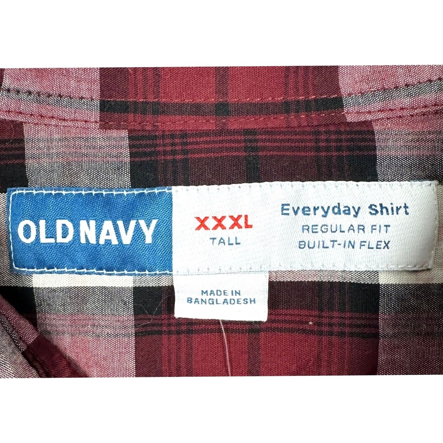 Old Navy VINTAGEOLD NAVY Everyday Shirt Mens 3XL Tall Maroon Built In Flex Regular Fit Plaid Size US XXL / EU 58 / 5 - 4 Thumbnail
