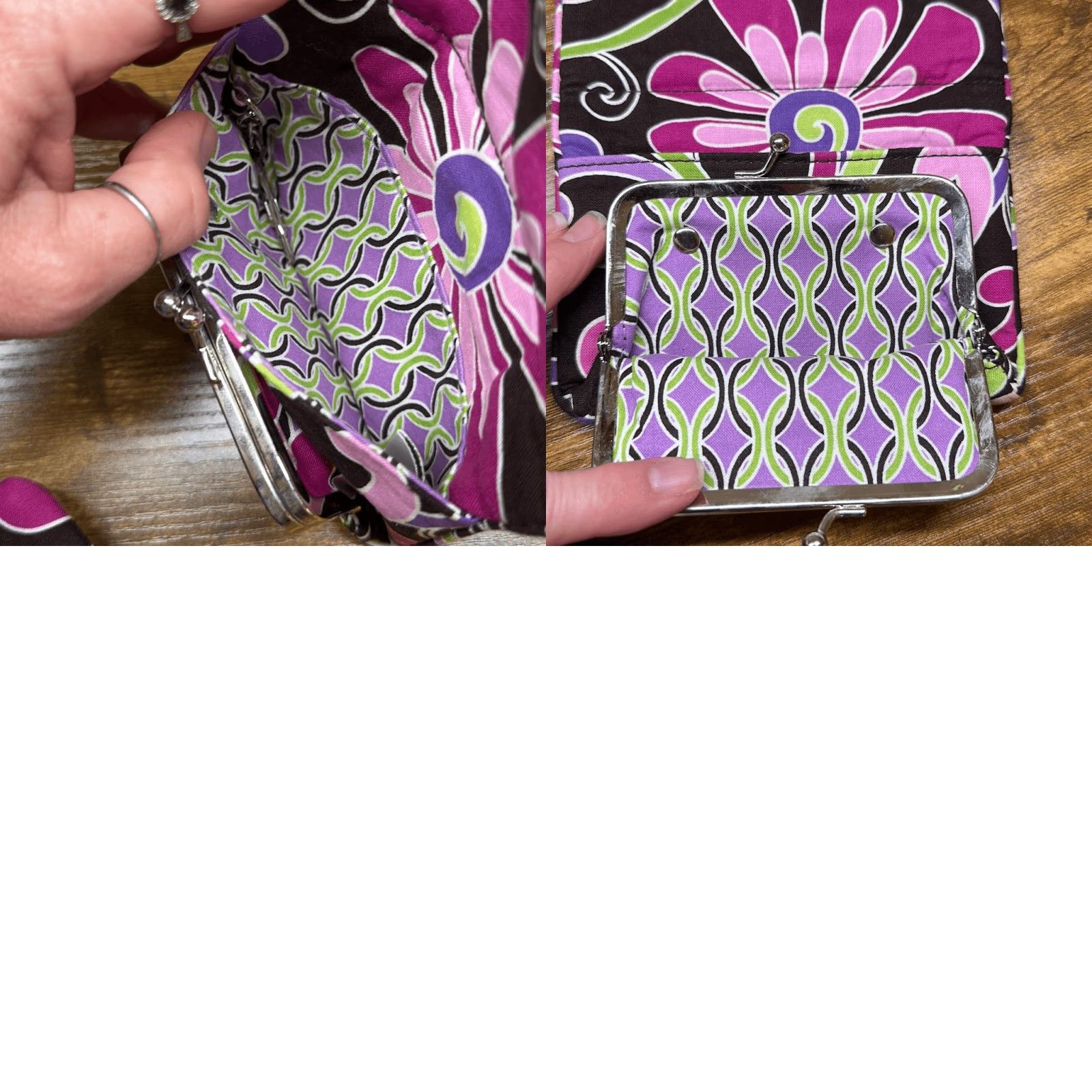 Vera Bradley Vera Bradley Wallet Purple Punch Compact Taxi Wallet Coin Purse Matching Coin Purse Women Small Multicolor Purple Exterior Cloth Style Wallet Keychain Size ONE SIZE - 8 Thumbnail