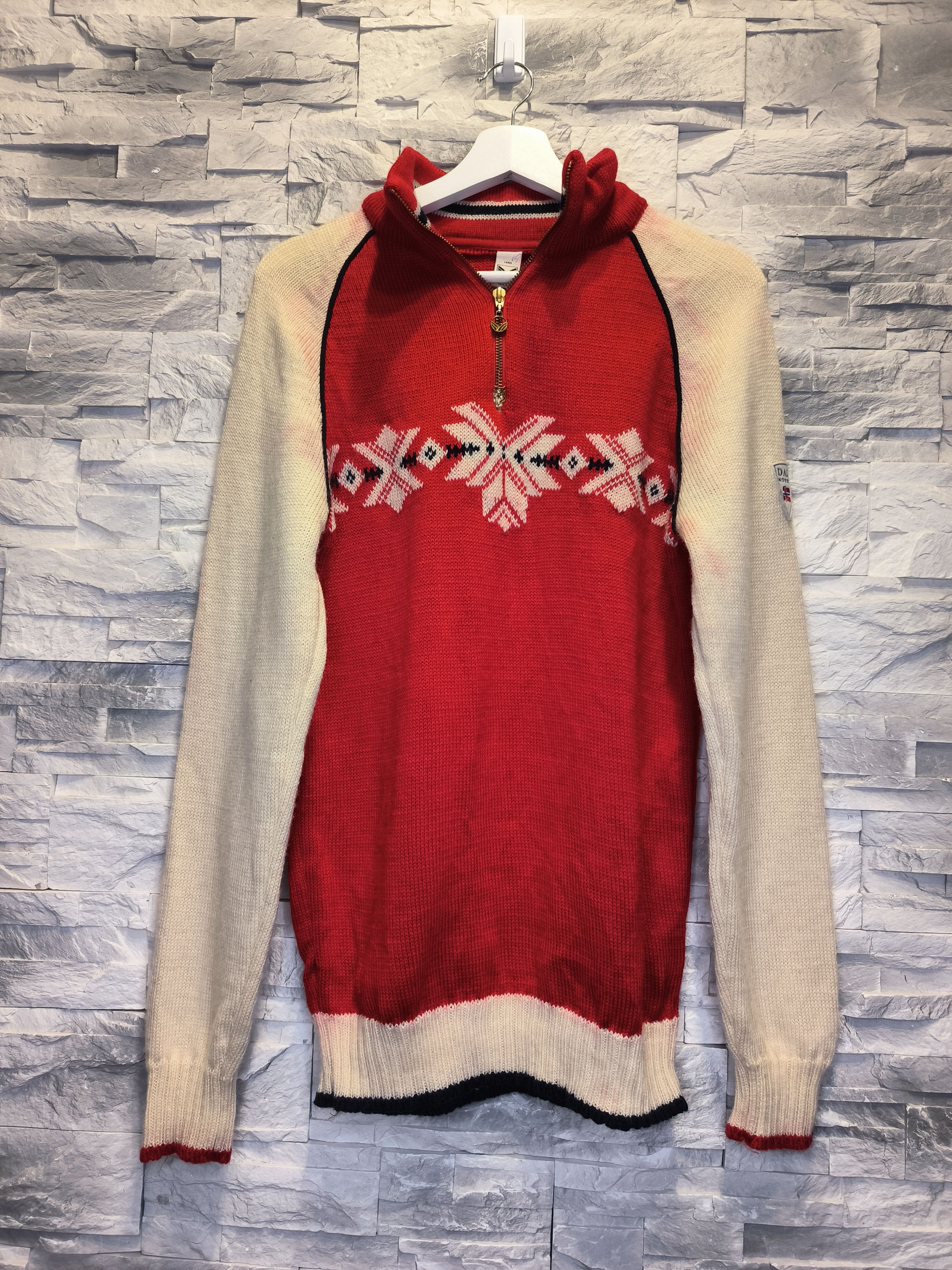 Dale Of Norway × Vintage Dale of Norway Wool Knitwear Salmon Leather Half Zip Vintage Size US L / EU 52-54 / 3 - 1 Thumbnail