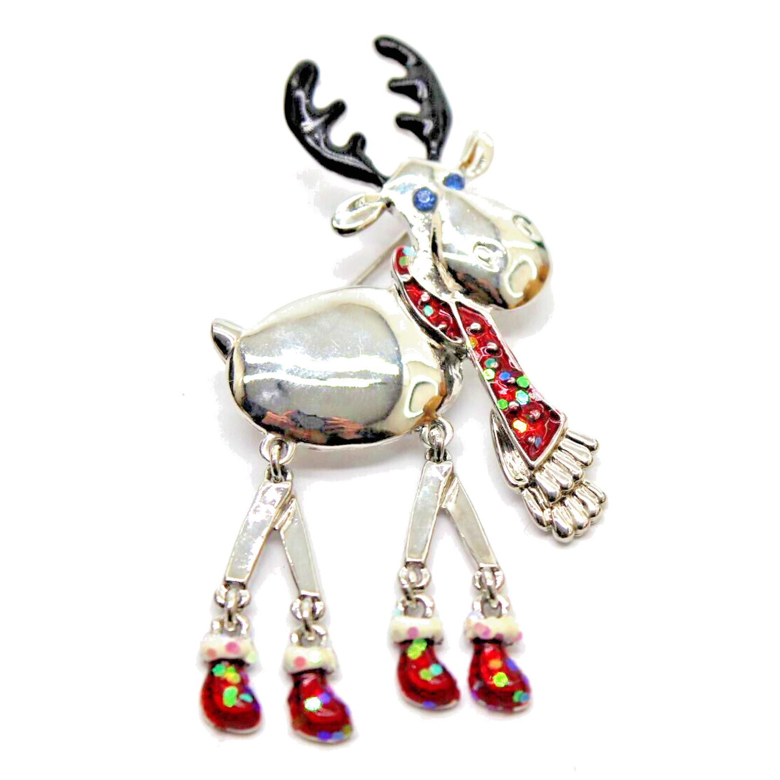 Other Movable Reindeer Christmas Brooch Red Aurora Borealis Scarf Size ONE SIZE - 1 Thumbnail