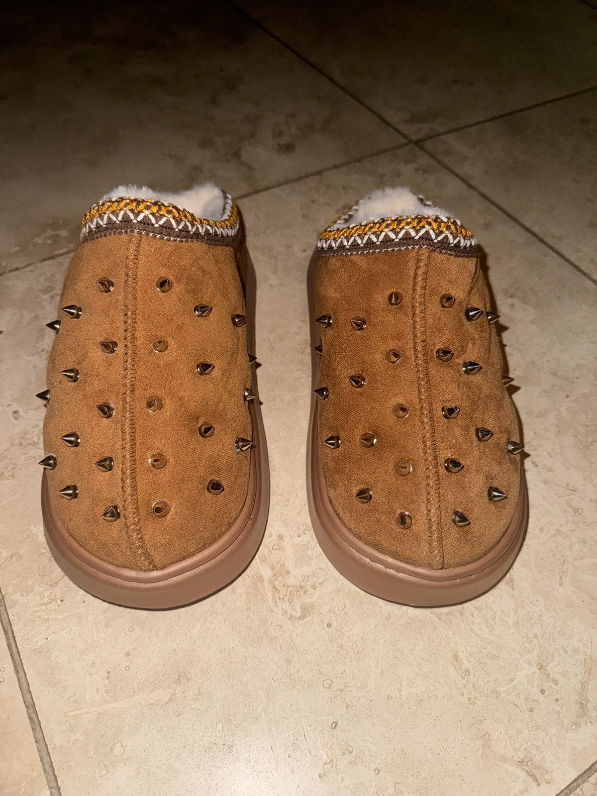 Birkenstock × Ugg Brown Spiked Fur Slippers Size US 8 / IT 38 - 4 Thumbnail