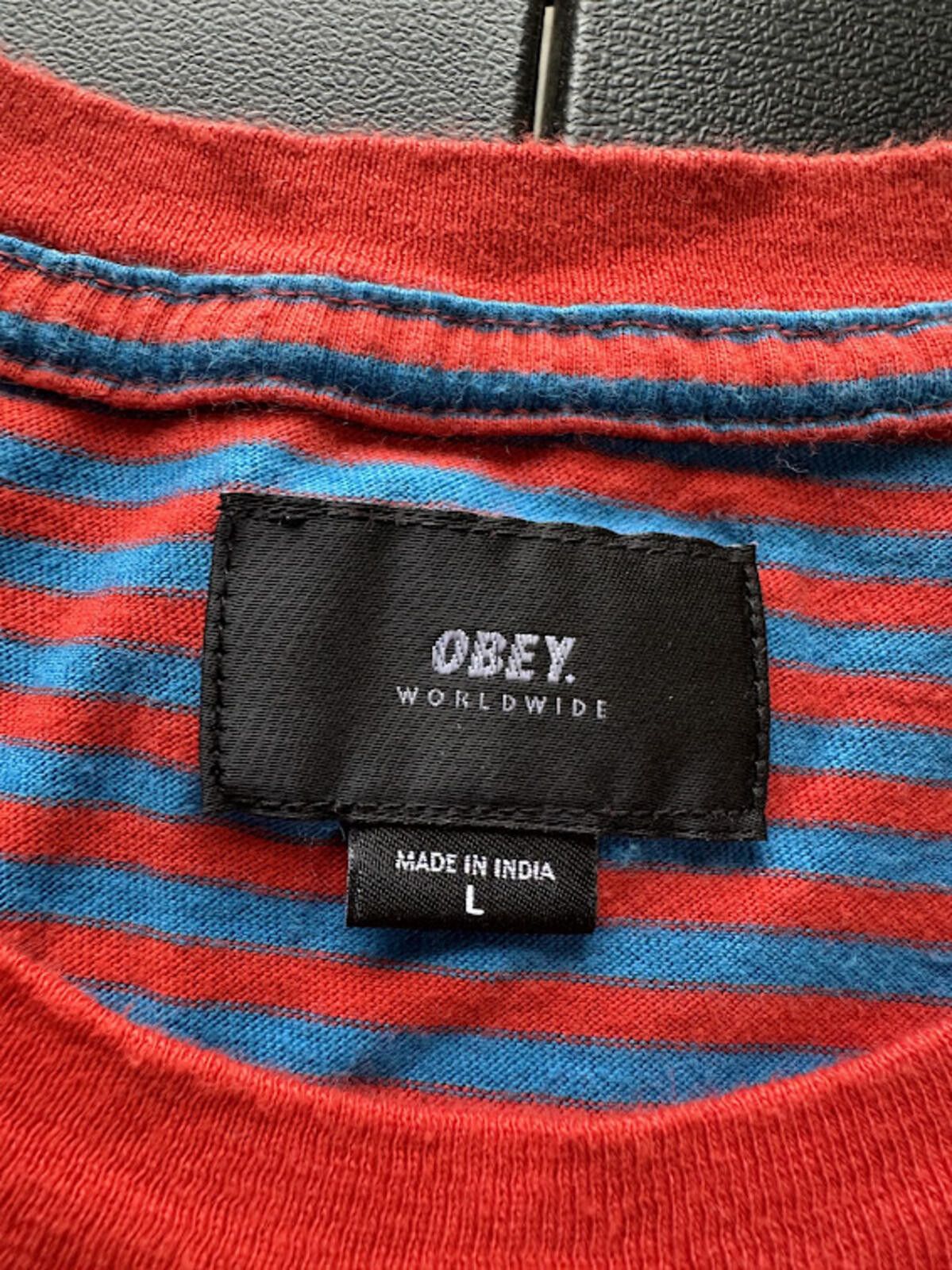 Other Obey Striped Tee Red Blue Logo L Size US L / EU 52-54 / 3 - 3 Thumbnail