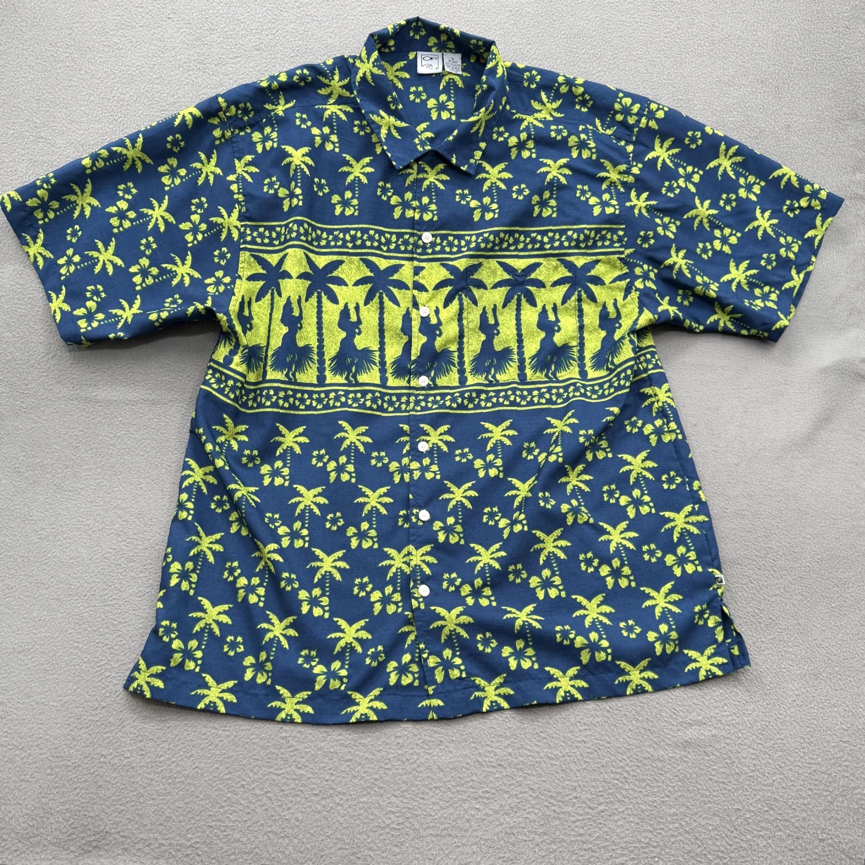 Vintage VINTAGE OP Shirt Mens Large Blue Hawaiian Tropical Palm Tree Hula Girl Button-Up Short Sleeve Graphic Print Beach Size US L / EU 52-54 / 3 - 2 Thumbnail