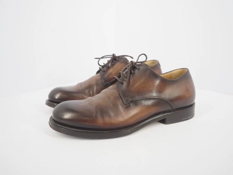 Berluti BerlutiDark brown scrub-colored Derby leather shoes 2503-Ne Size US 7.5 / EU 40-41 - 1 Thumbnail