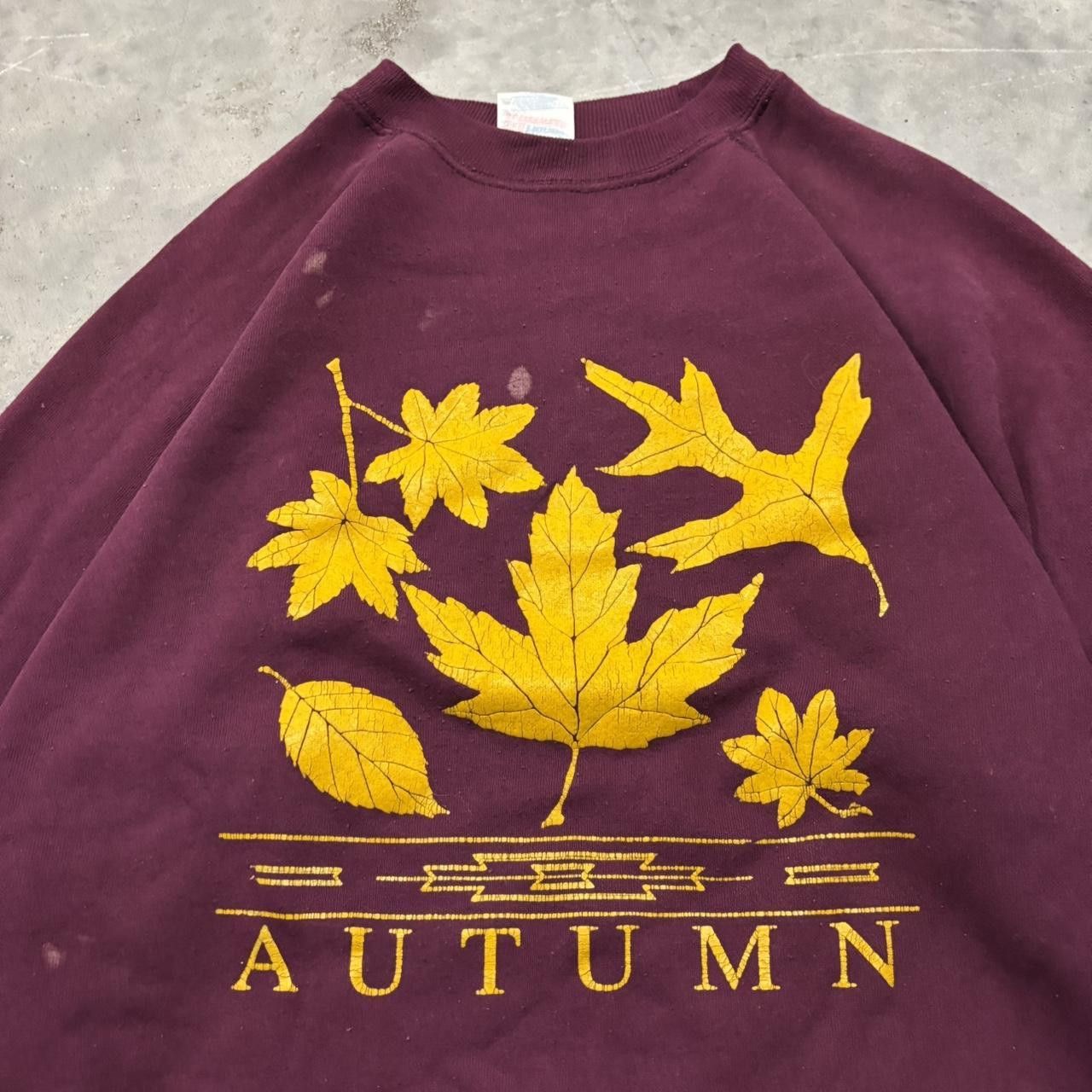 Japanese Brand × Vintage Crazy Vintage 90s Burgundy Autumn Fall Leaves Crewneck! Size US XL / EU 56 / 4 - 2 Thumbnail
