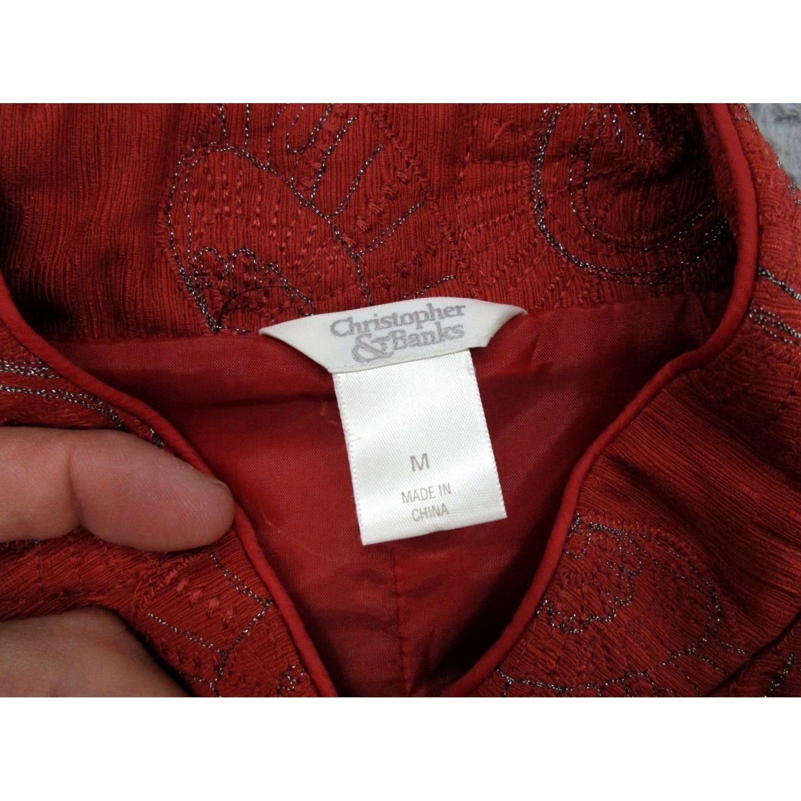 Vintage CHRISTOPHER & BANKS Women’s Orange Sparkle Embroidered Silk Vest Size M Size M / US 6-8 / IT 42-44 - 2 Thumbnail