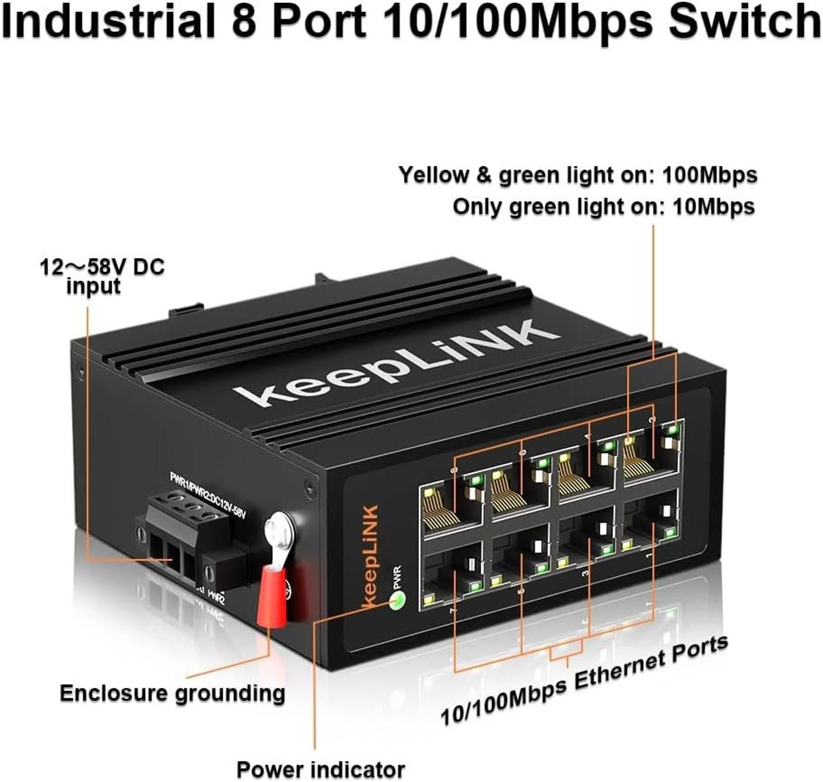 Keeping NY Everywhere 8-Port Industrial Ethernet Switch, Keeplink Kp-9000-45-5tp Size ONE SIZE - 5 Thumbnail