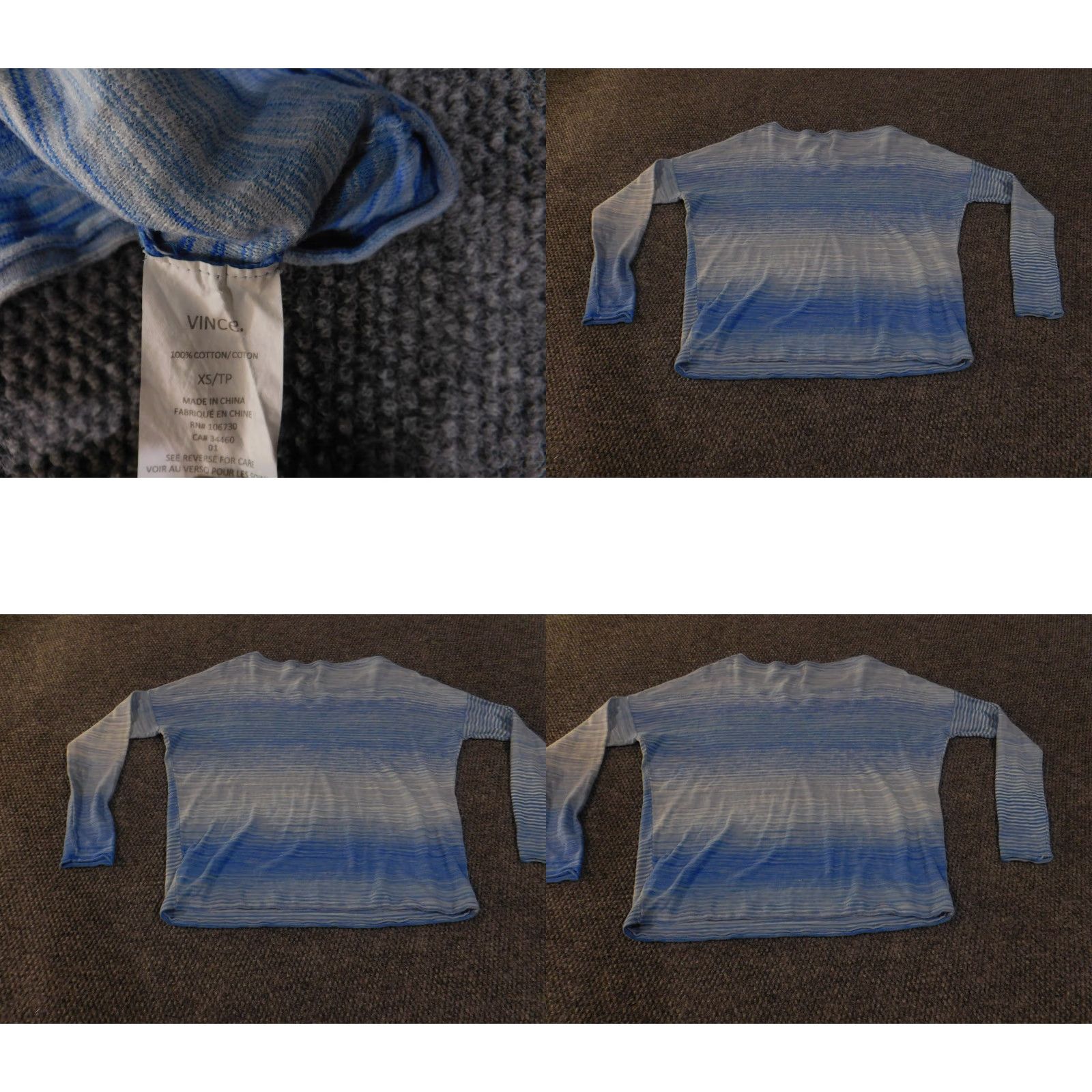 Vince Vince Sweater Womens XS Blue White Striped Lightweight Long Sleeve Crew Neck Top Size XS / US 0-2 / IT 36-38 - 8 Thumbnail