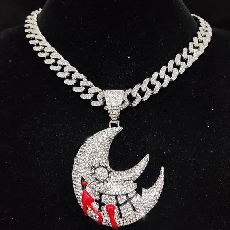 Jewelry Hip Hop Chain Moon Pendant Necklace Size ONE SIZE - 1 Thumbnail
