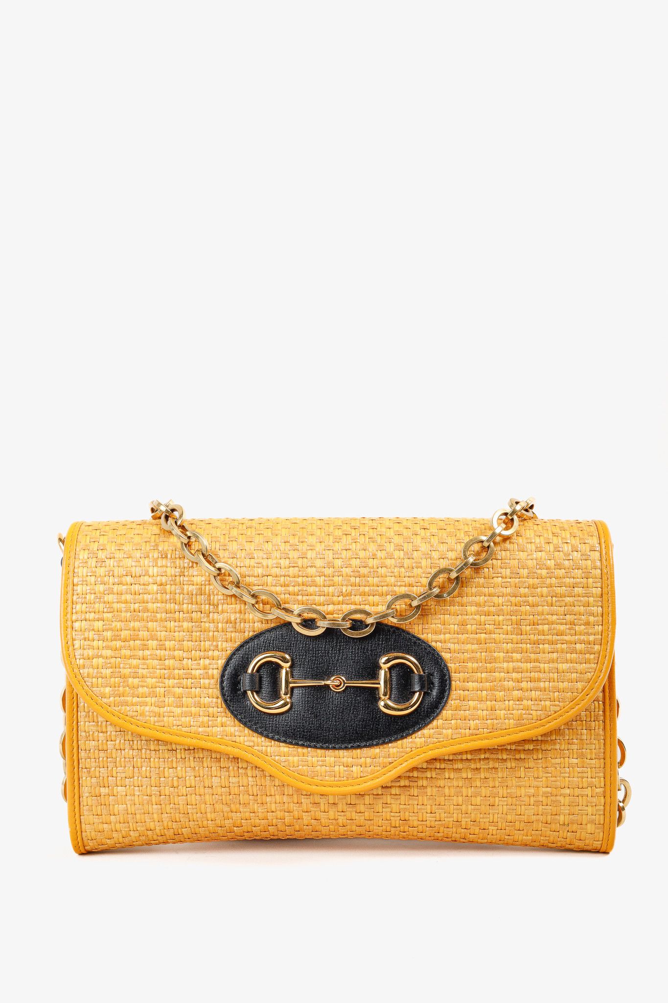 Gucci Horsebit 1955 Raffia Leather-Trimmed Shoulder Bag