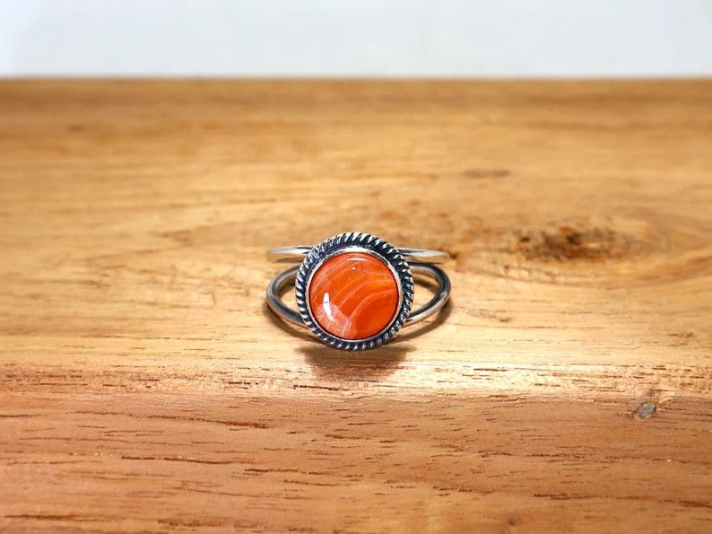 Handmade Sterling Silver Carnelian Ring: Handmade Gemstone Jewelry Size ONE SIZE - 2 Thumbnail