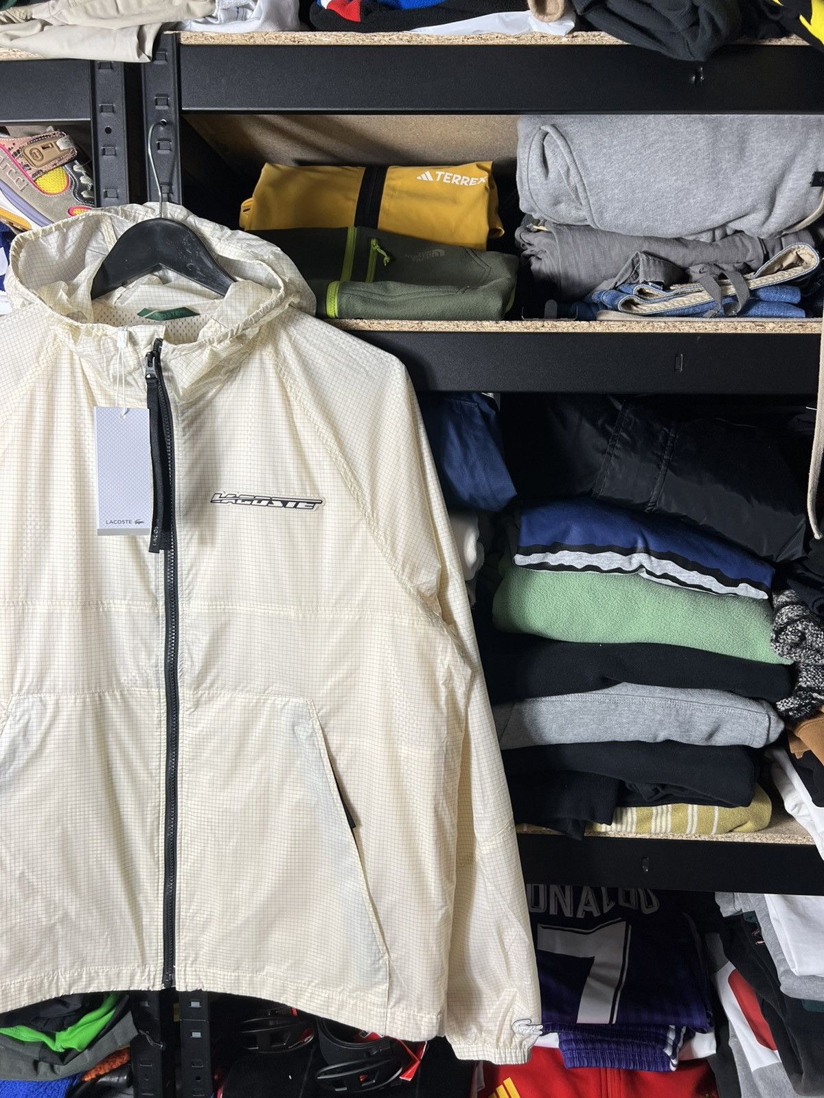 Lacoste 🧥 Lacoste Lightweight Windbreaker Jacket – Cream Grid Size M Size US M / EU 48-50 / 2 - 10 Thumbnail