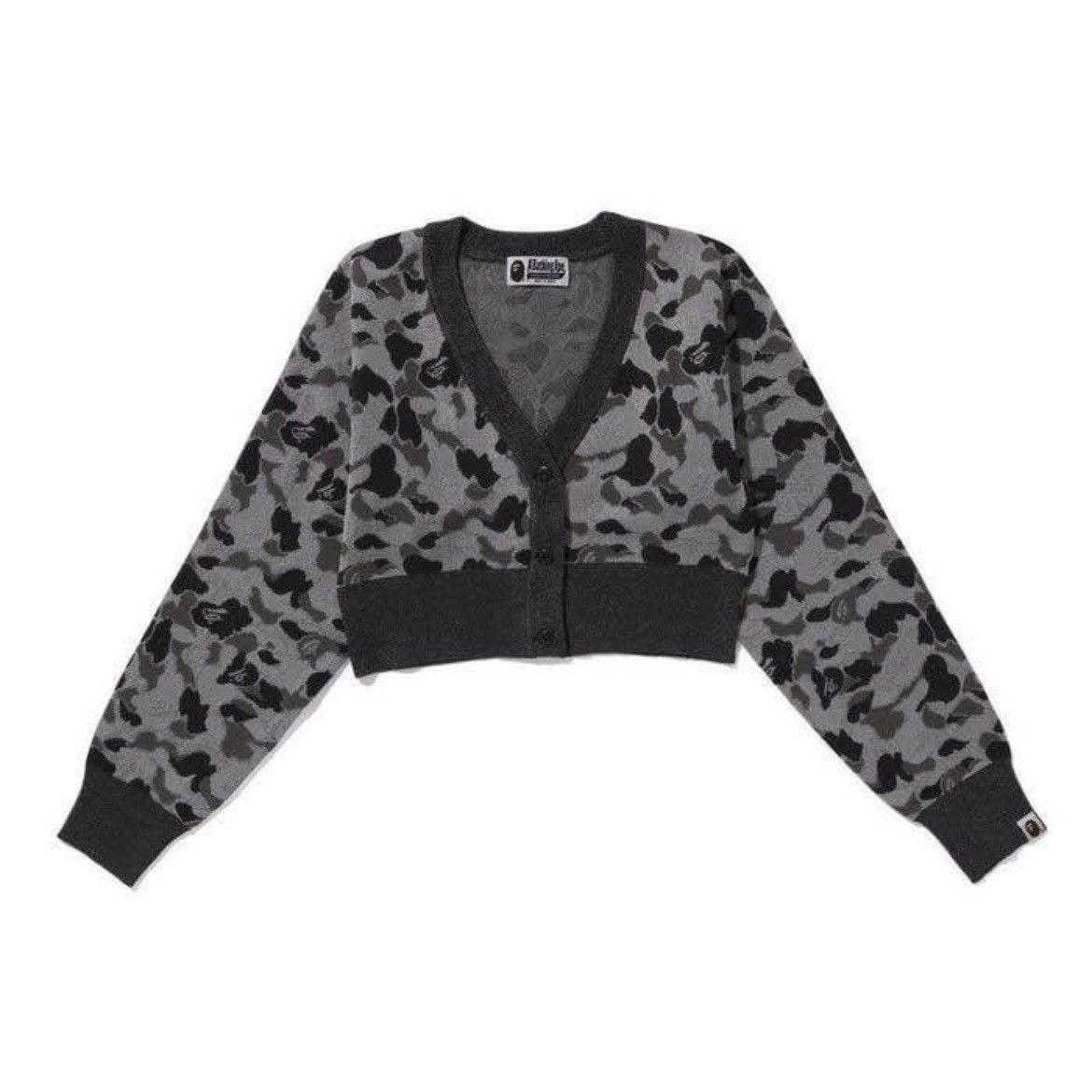 Image of Bape Abc Camo Cropped Knit Cardigan in Black, Women's