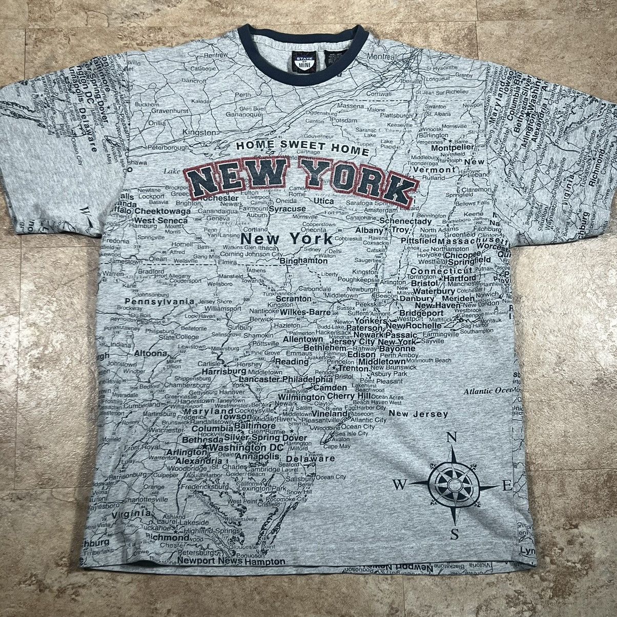 Vintage Vintage New York State Map All Over Print Tshirt Size US L / EU 52-54 / 3 - 1 Thumbnail
