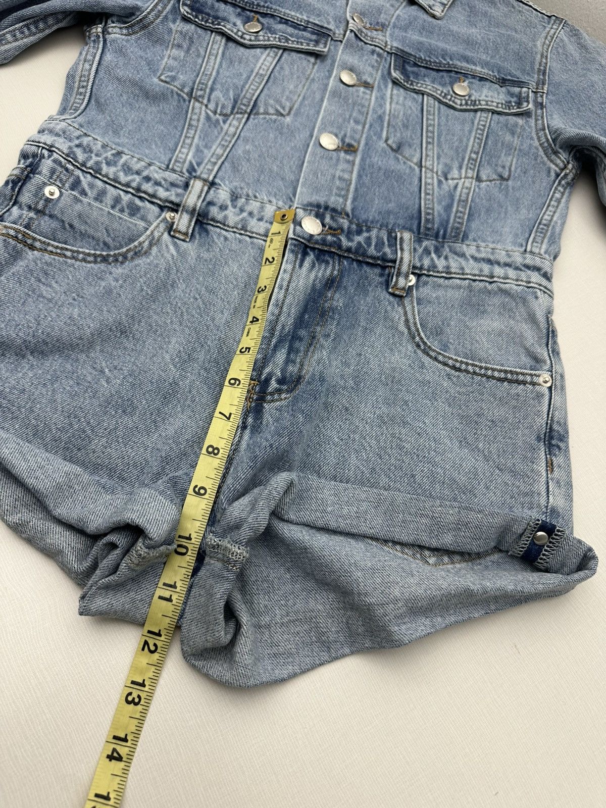 Alexander Wang Alexander Wang BITE Denim Romper High Rise Jumpsuit ButtonUp Size 32" / US 10 / IT 46 - 16 Thumbnail