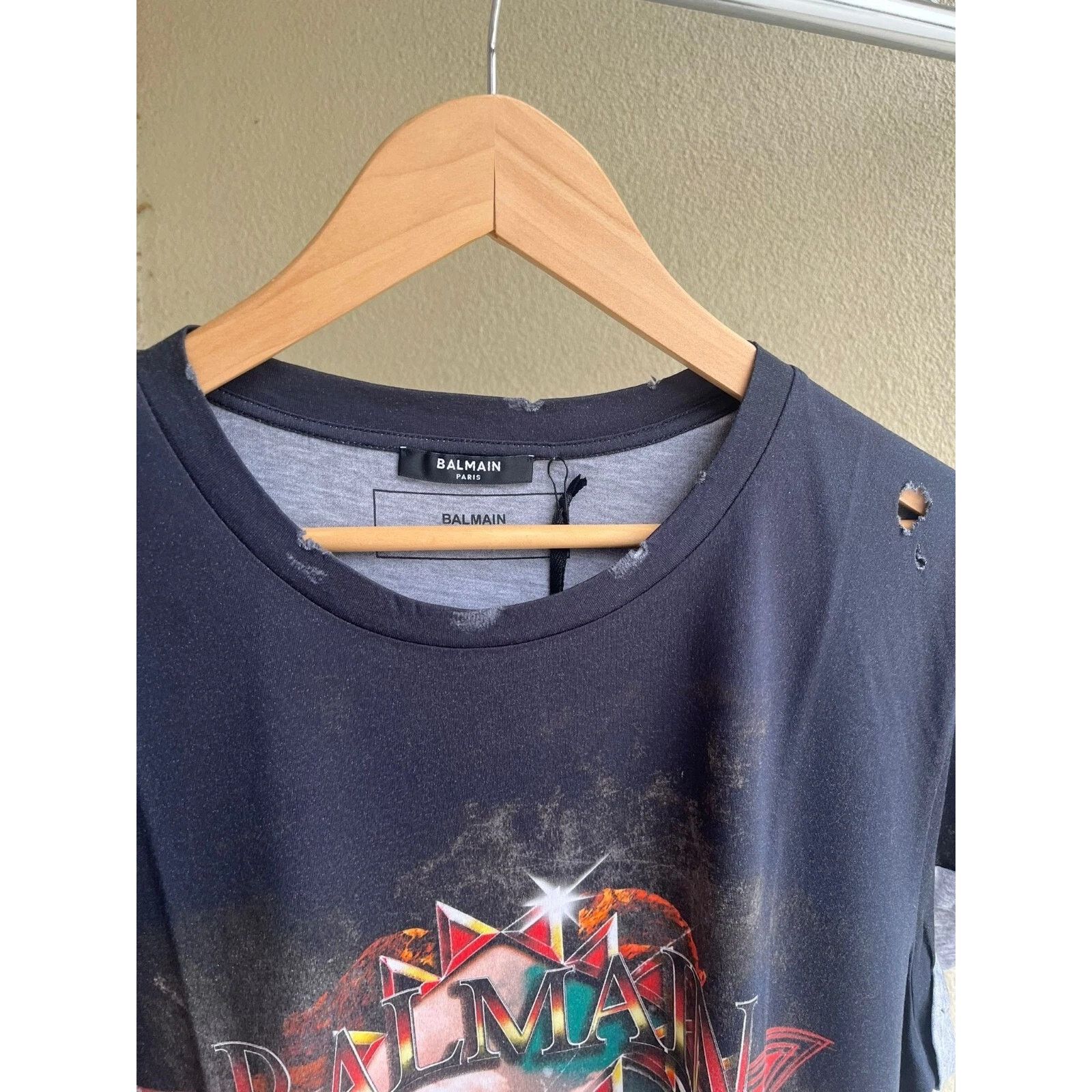 Balmain o1rshd1 Eagle & Balmain Logo Print Distressed T-Shirt Size US XXS / EU 40 - 2 Thumbnail
