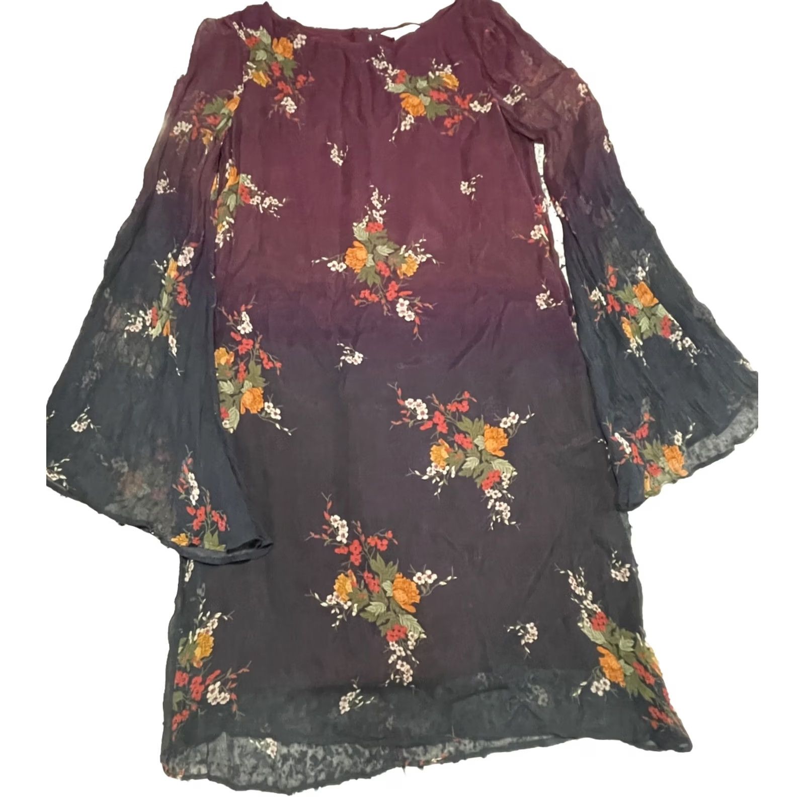 Vintage Sundance Dress Womens S size Ombre Floral Chiffon Bell Sleeve Vandenberg Size S / US 4 / IT 40 - 2 Thumbnail