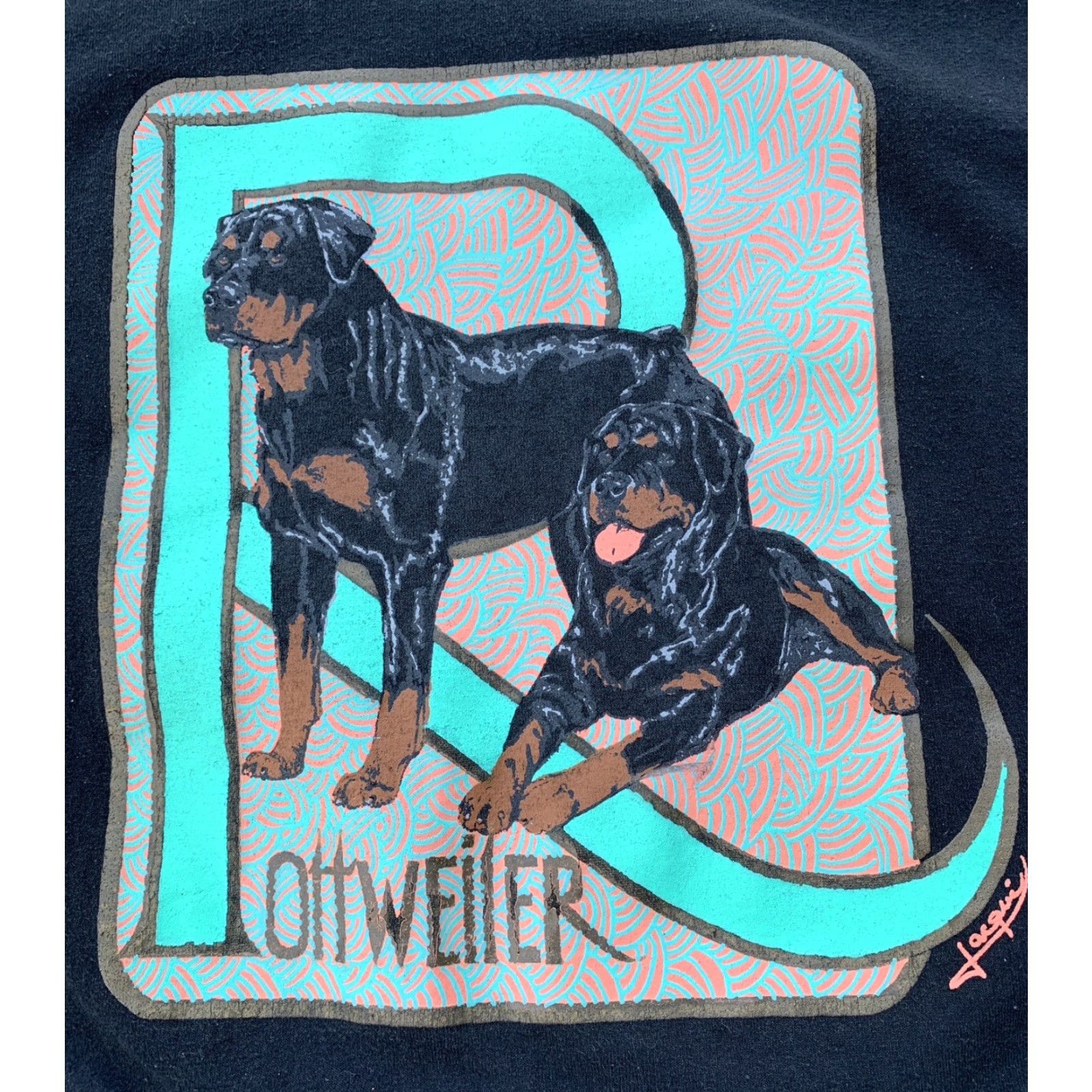 Cottweiler VINTAGE Rottweiler Dog T Shirt 90s 1990s Hanes Heavyweight 50/50 Mens L Black Short Sleeve Crew Neck Dog Graphic Print Clothing Size US L / EU 52-54 / 3 - 3 Thumbnail
