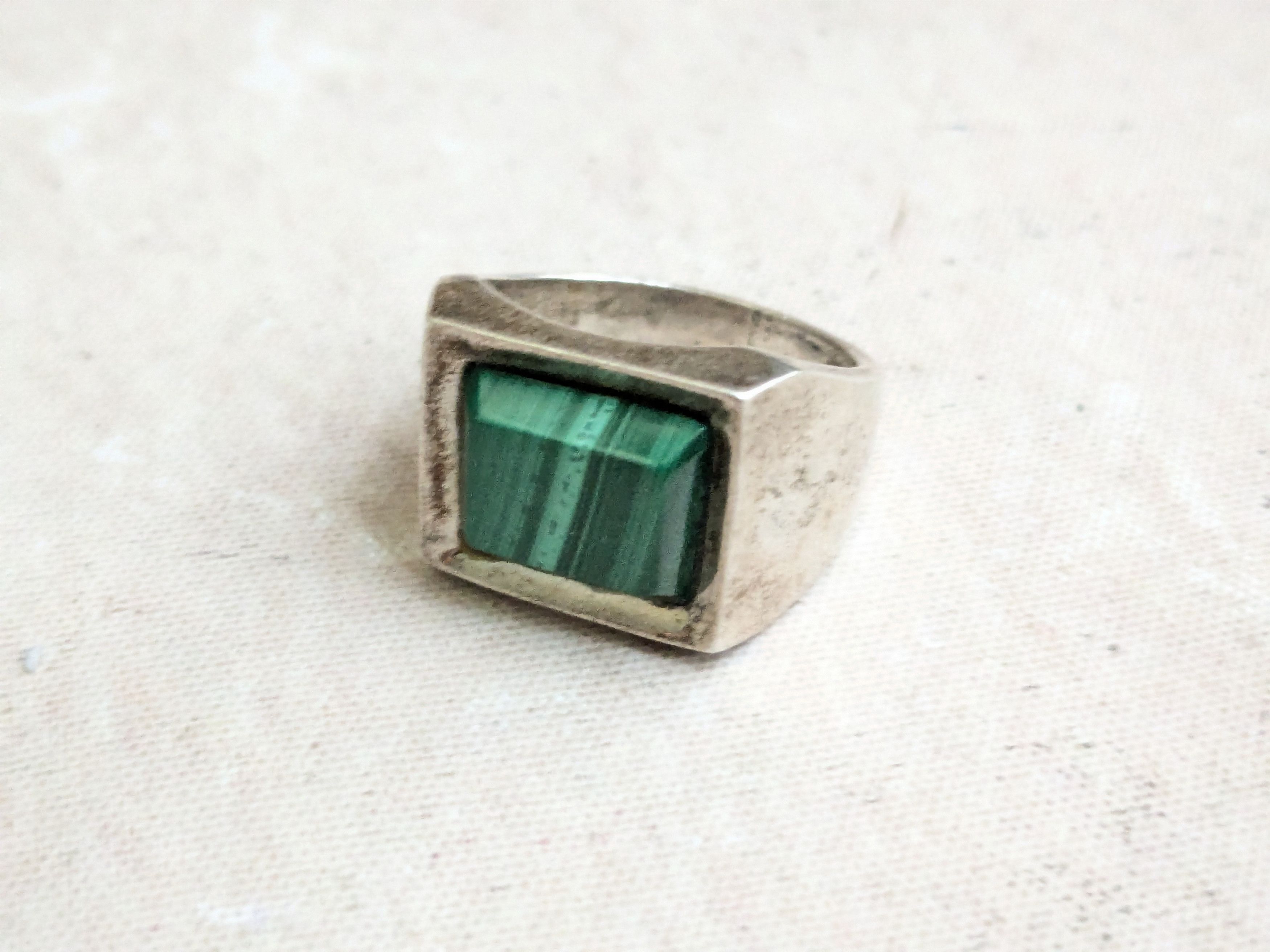 Sterling Silver Vintage Sterling Silver Ring Taxco Green Malachite 10.25 Size ONE SIZE - 2 Thumbnail