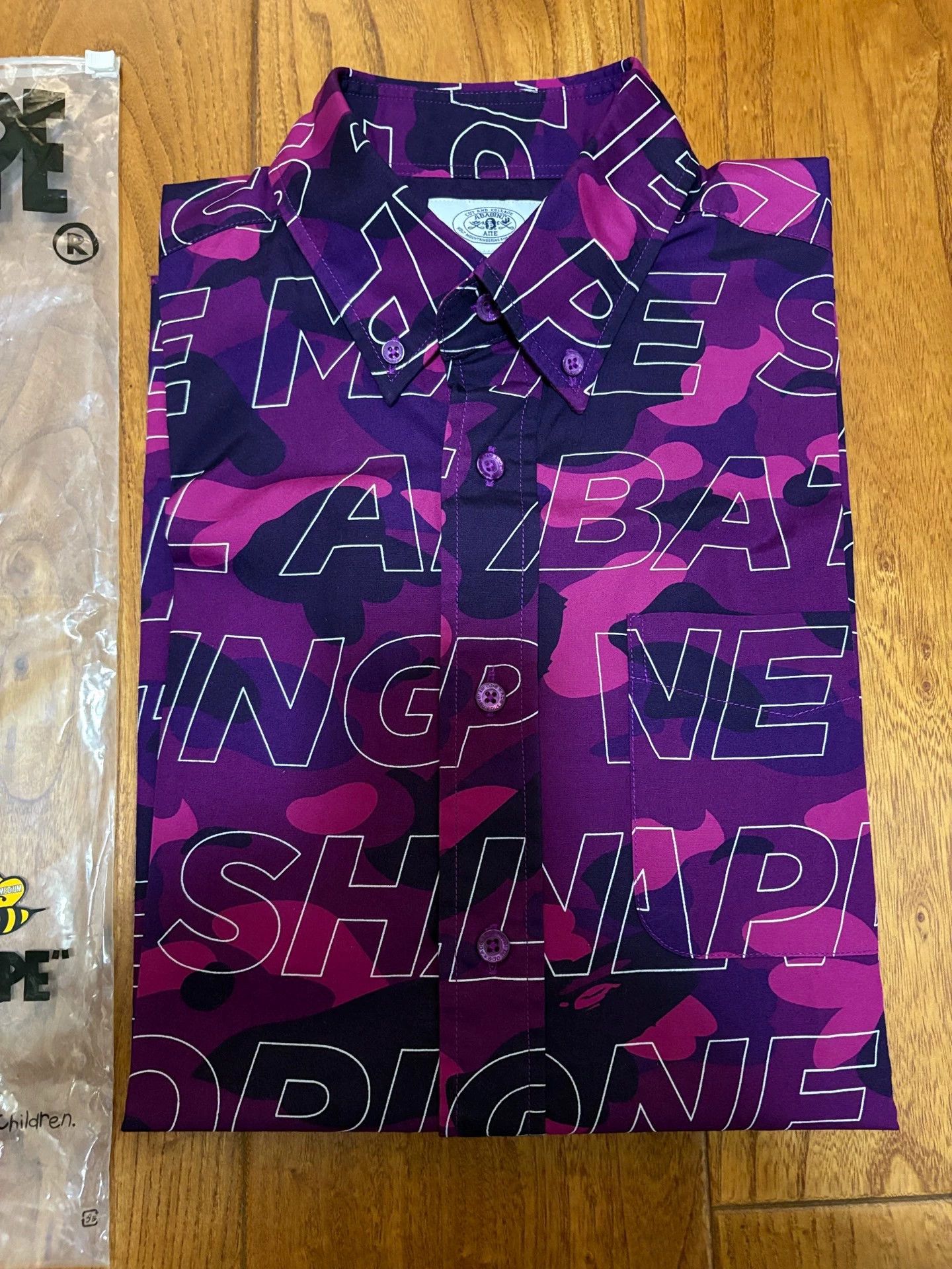 Bape BAPE Purple Camo Letter Short Sleeve Shirt M Size US M / EU 48-50 / 2 - 3 Thumbnail