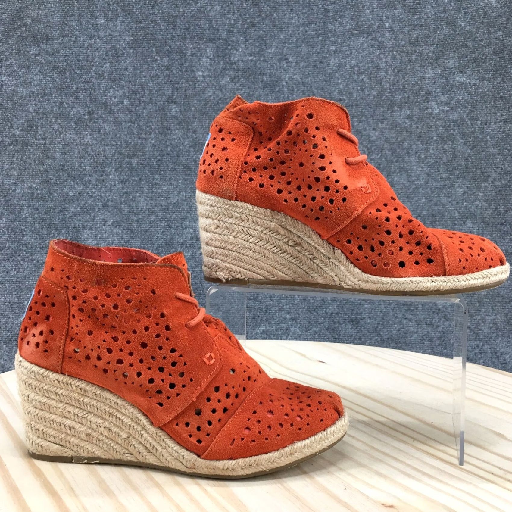 Toms TOMS Boots Womens 6 Orange Desert Wedges Moroccan Cutout Suede Lace Up Casual Size US 6 / IT 36 - 2 Thumbnail