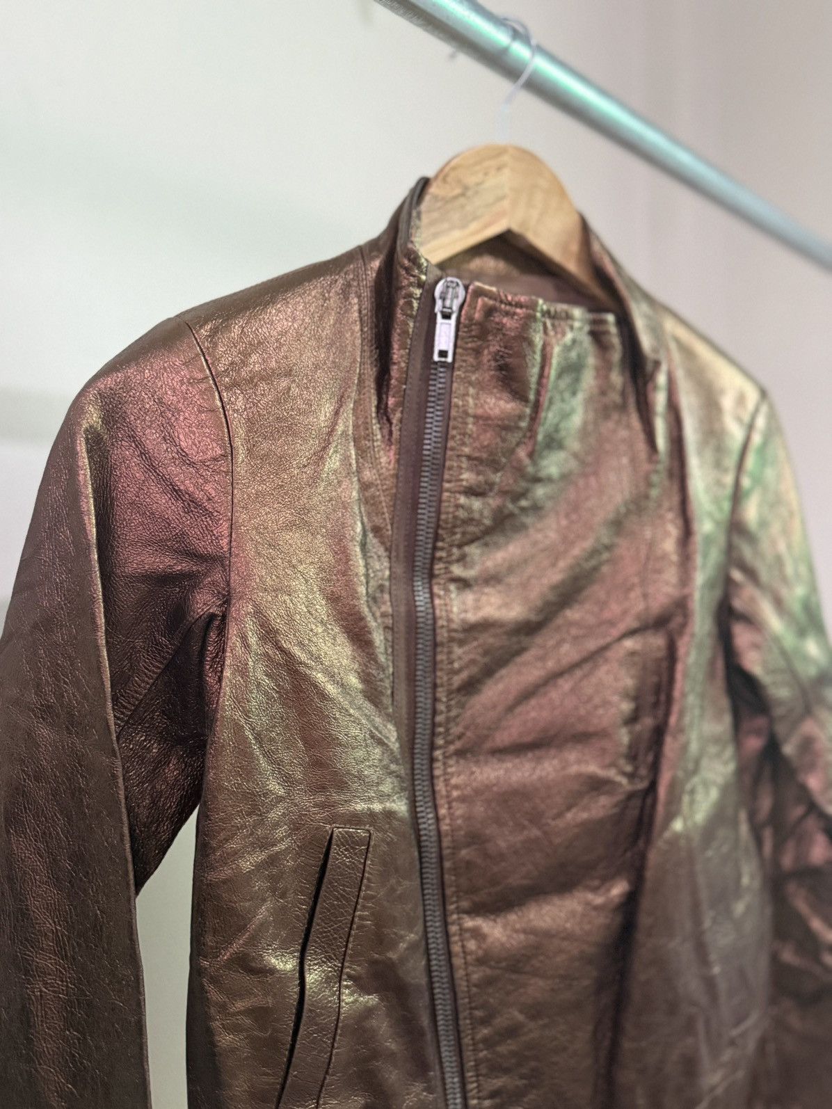 Rick Owens Rick Owens Bronze Funnel Neck Leather Jacket Size US XS / EU 42 / 0 - 3 Thumbnail