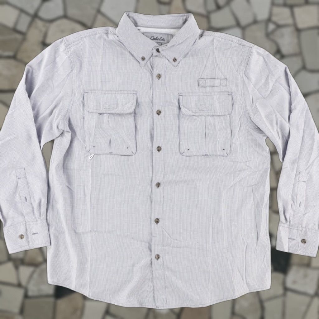 Vintage Cabelas 4Most Fishing Houndstooth Polyester Solid Long Sleeve Button Down Shirt Gray Men's L Size US L / EU 52-54 / 3 - 1 Thumbnail