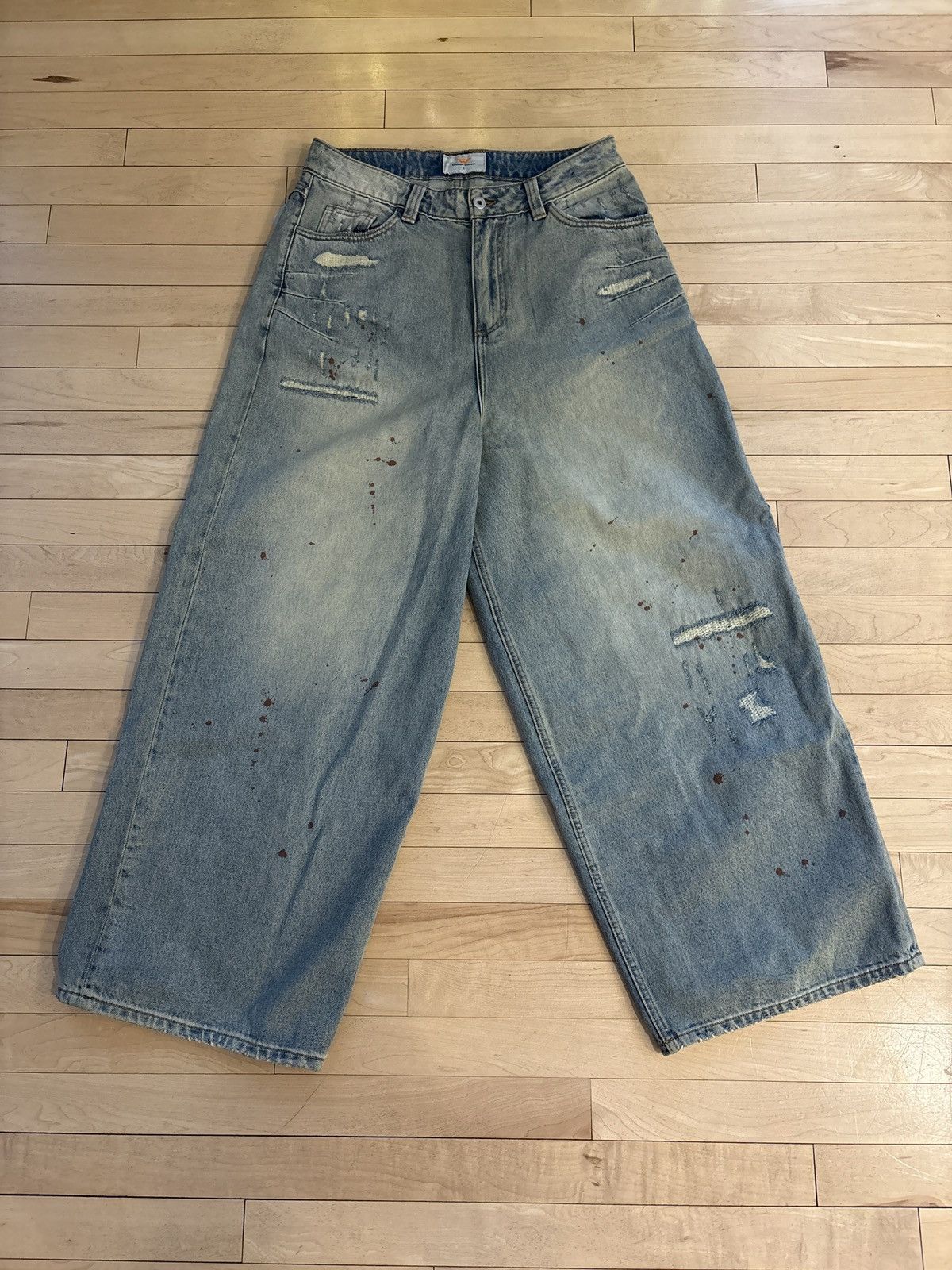 Trendt Vision Trendt Vision Repaired Construction Denim Jeans Blue Size US 31 - 1 Thumbnail