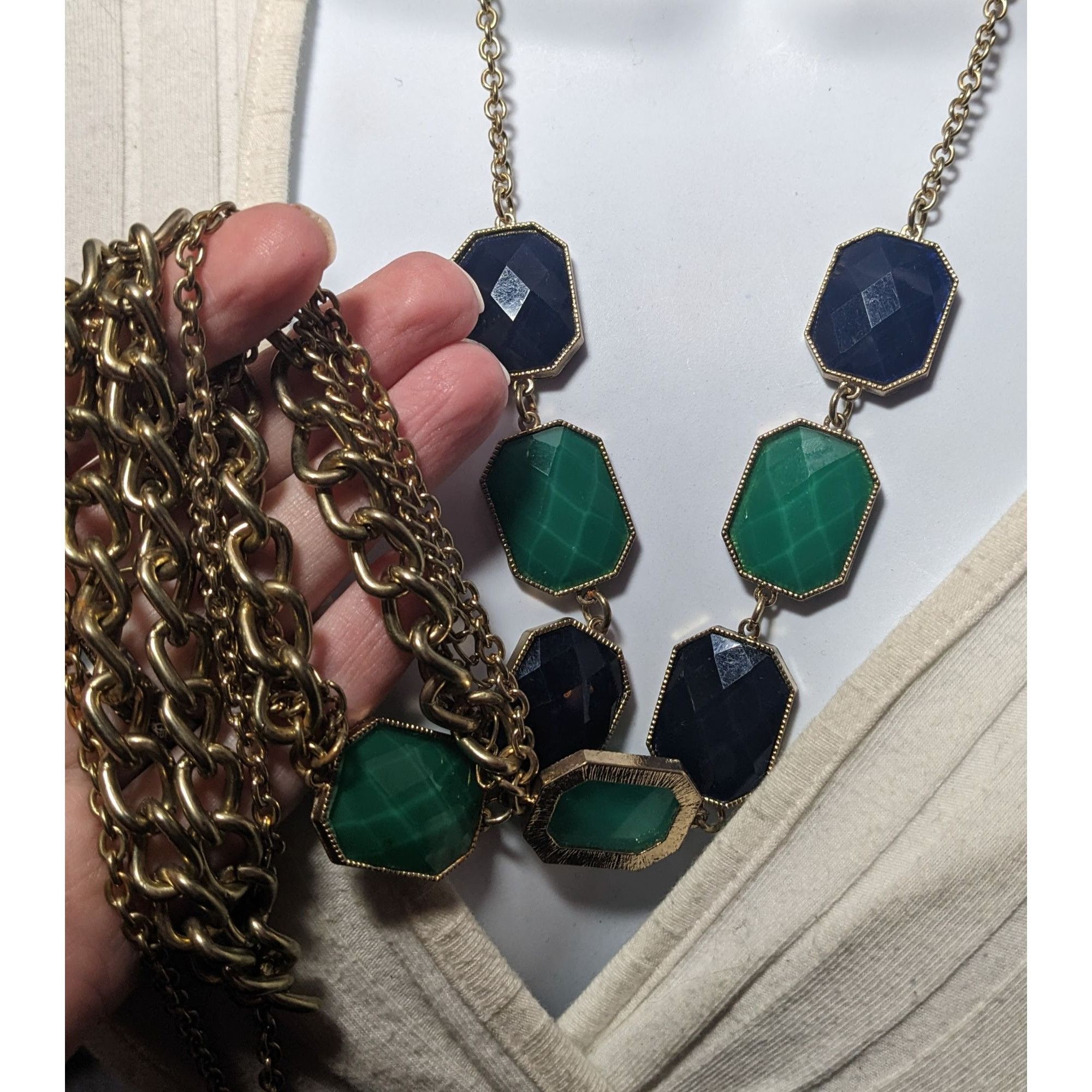 Other Y2k Chunky Glam Gold Tone Blue And Green Gemmed Multilayer S Size ONE SIZE - 6 Thumbnail