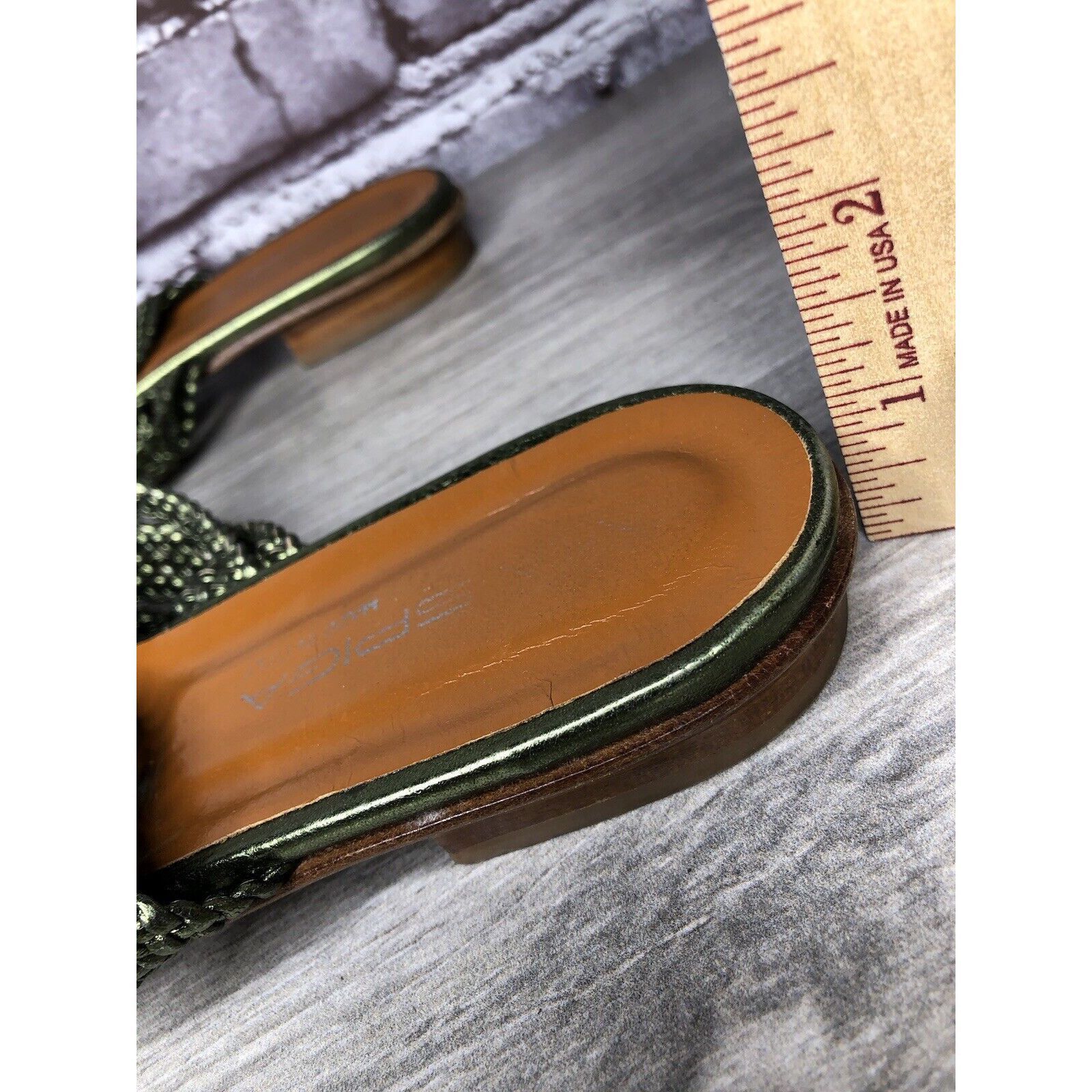 Other Via Spiga Metallic Green Leather Braided Flats Sandals Women Size US 8.5 / IT 38.5 - 9 Thumbnail