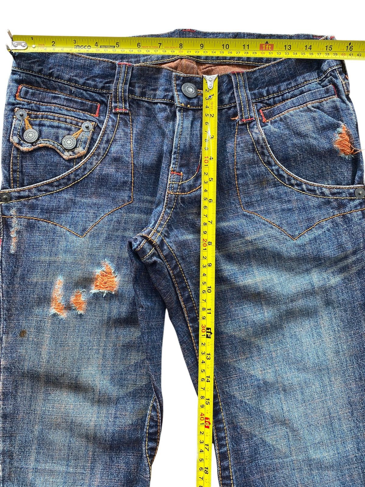 PPFM PPFM Custom Blue Wash Ripped Style Flare Jeans Size US 31 - 6 Thumbnail