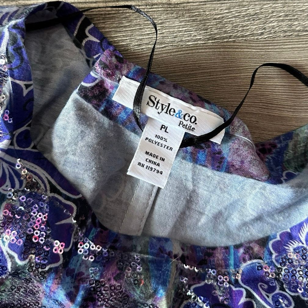 Other style&co blue purple floral sequin long sleeve top Size L / US 10 / IT 46 - 3 Thumbnail