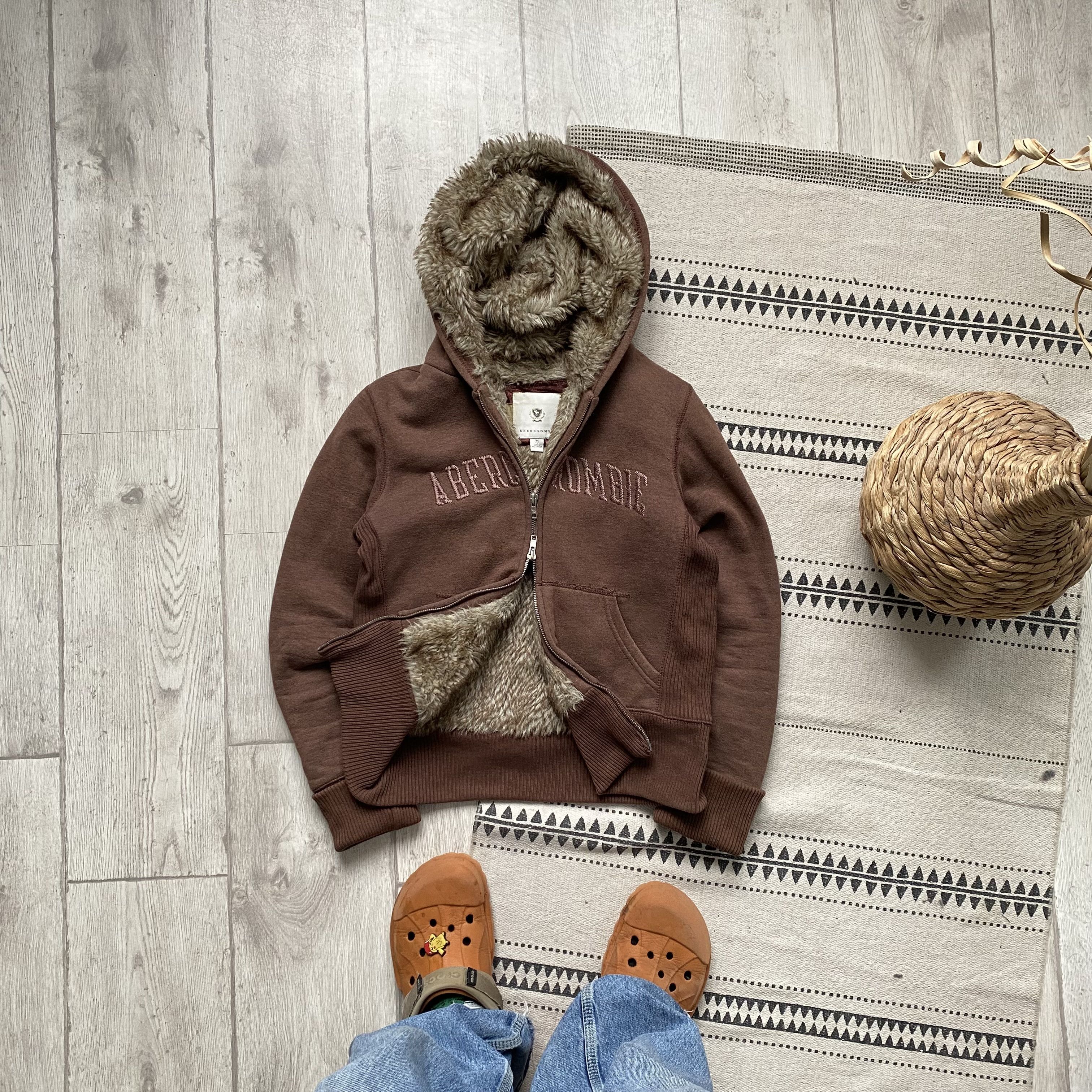 トップス Abercrombie&fitch fur zip up hoodie y2k Abercrombie & Fitch Abercrombie & Fitch Logo Y2K Fur Zip Hoodie