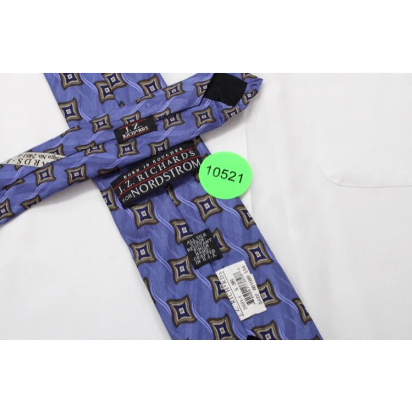 Vintage NWT J Z Richard Necktie 100% Silk Blue Geometric Diamonds Luxury Mens Tie USA Size ONE SIZE - 5 Thumbnail