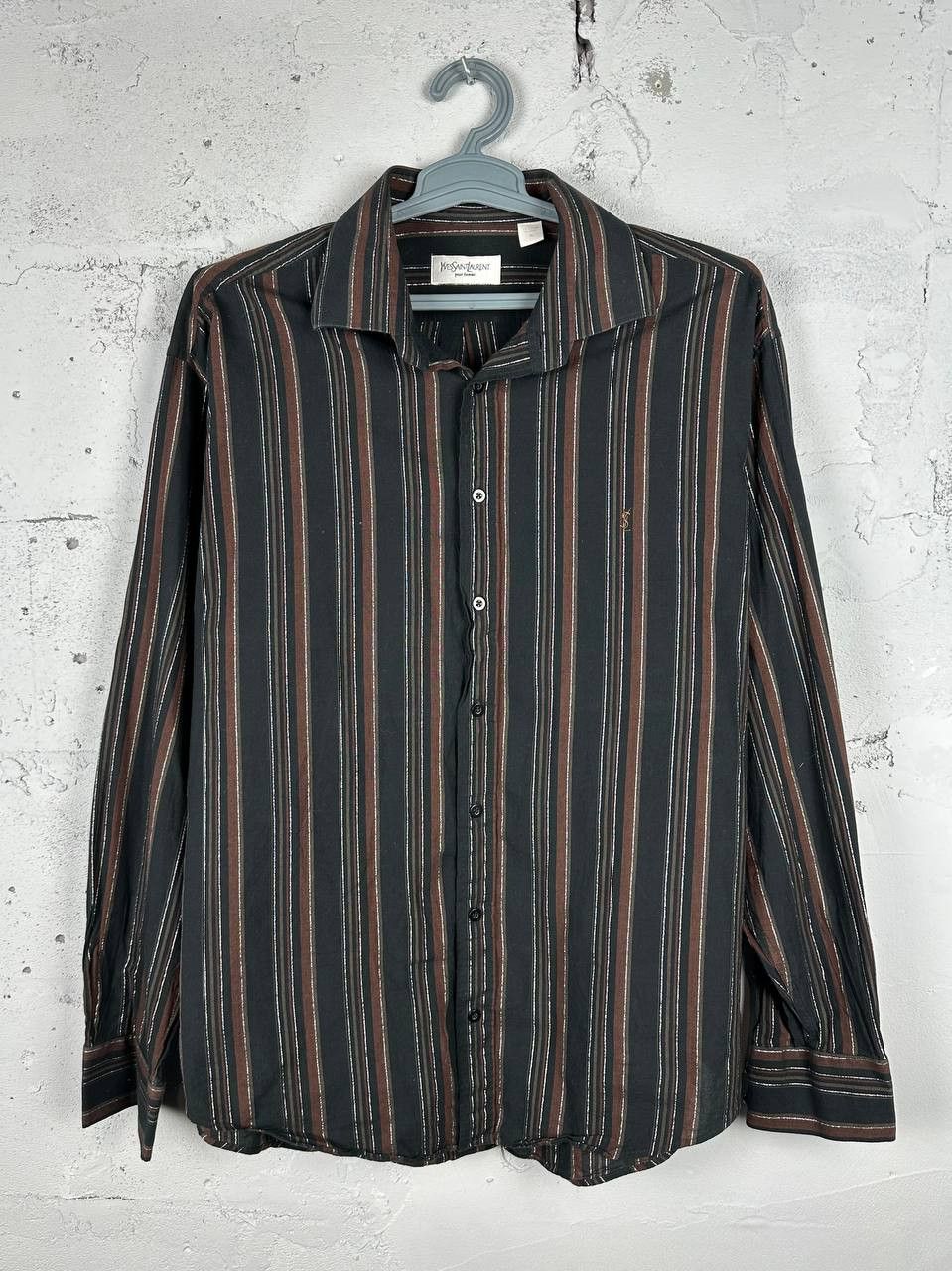 Vintage × Yves Saint Laurent YSL Brown Striped LS Shirt Soft YSL Tee YSL Shirt Button up Size US XL / EU 56 / 4 - 1 Thumbnail