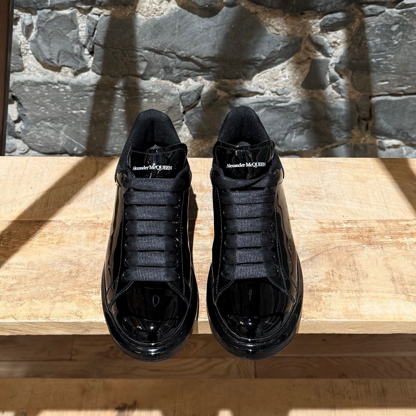 Alexander McQueen Alexander McQueen Black Patent Leather Oversized Sneakers Size US 8 / IT 38 - 3 Thumbnail