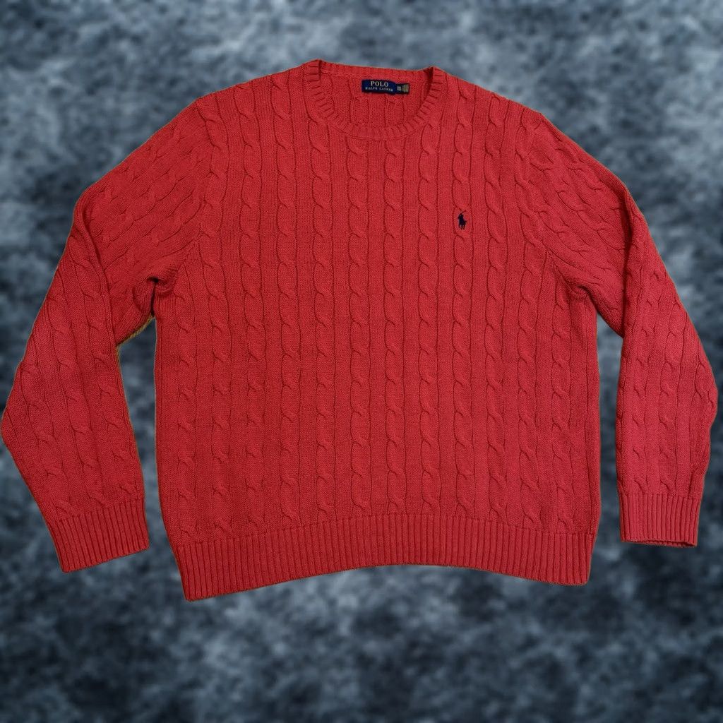 Polo Ralph Lauren Polo Ralph Lauren Sweater Men’s 2XL Cable Knit Cotton Crew Neck Embroidered Pony Coral Red Size US XXL / EU 58 / 5 - 1 Thumbnail