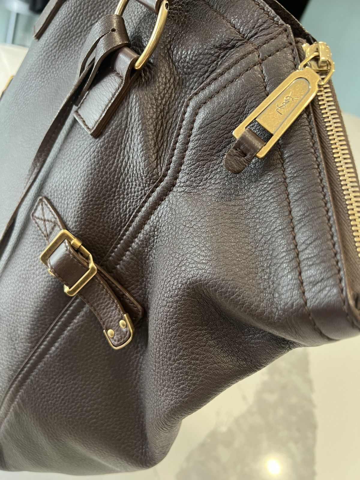 Yves Saint Laurent Yves Saint Laurent Rive Gauche Chocolate Brown Leather Tote Size ONE SIZE - 4 Thumbnail