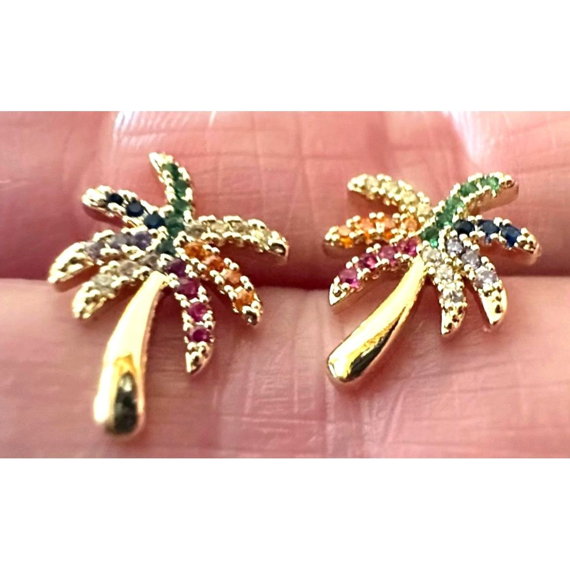 Handmade Palm Tree Earrings Rhinestones Posts 0. 25 in L New Cruise I Size ONE SIZE - 3 Thumbnail