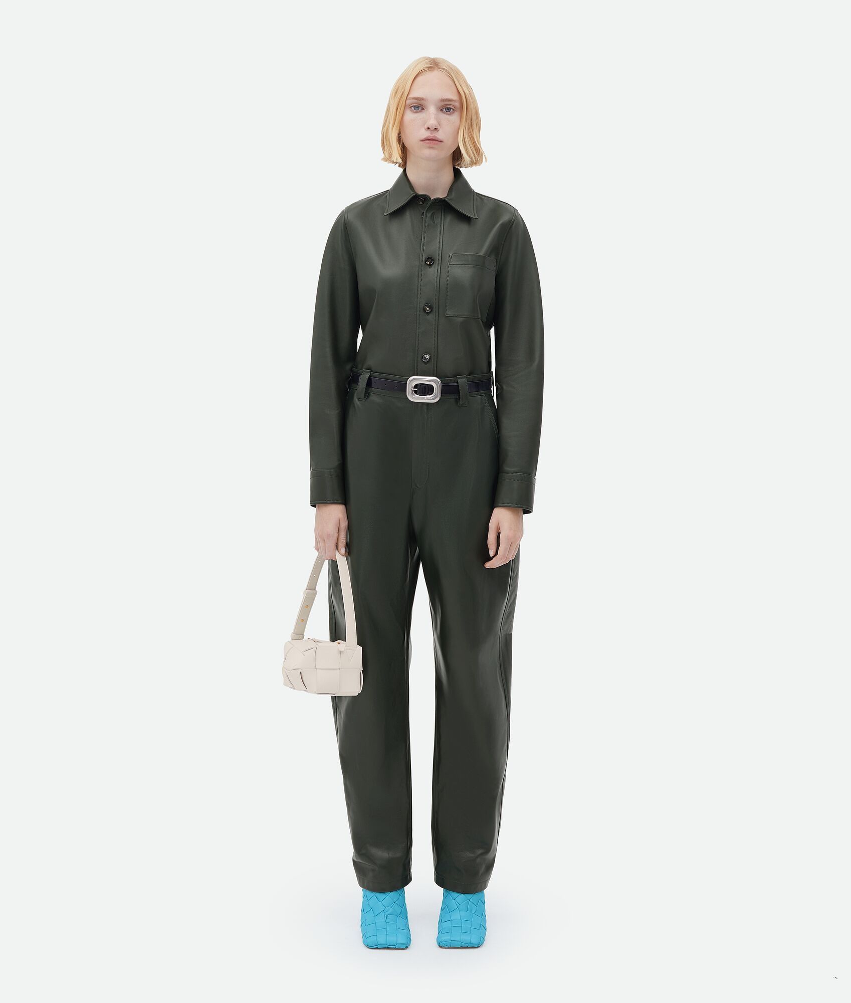 Bottega Veneta o1n1vont0325 Natural Calf Trouser in Dark Green Size 27" / US 4 / IT 40 - 4 Thumbnail