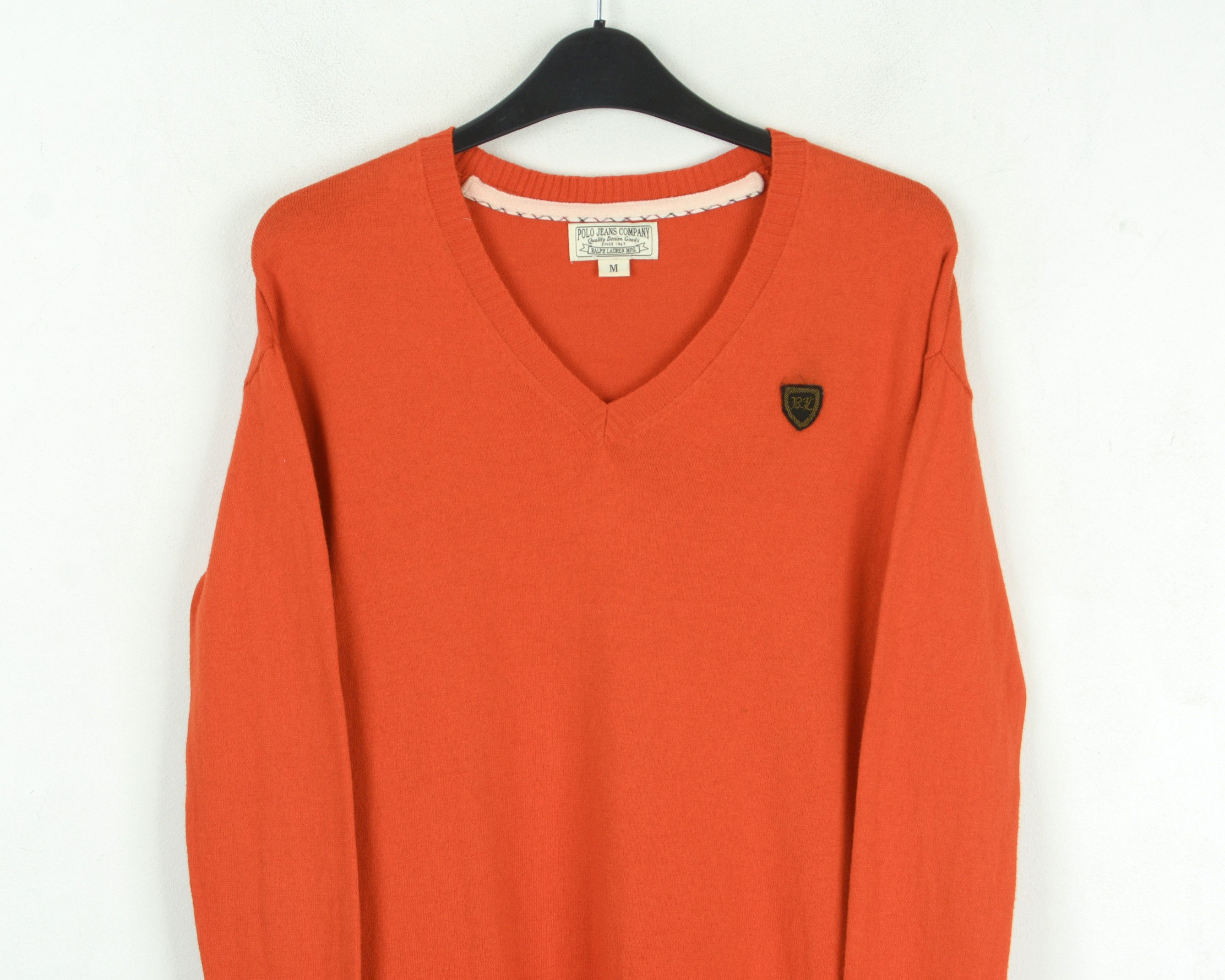 Polo Ralph Lauren × Ralph Lauren Womens M Sweater Jumper Pullover Orange Logo V-Neck Knit Top Size M / US 6-8 / IT 42-44 - 3 Thumbnail