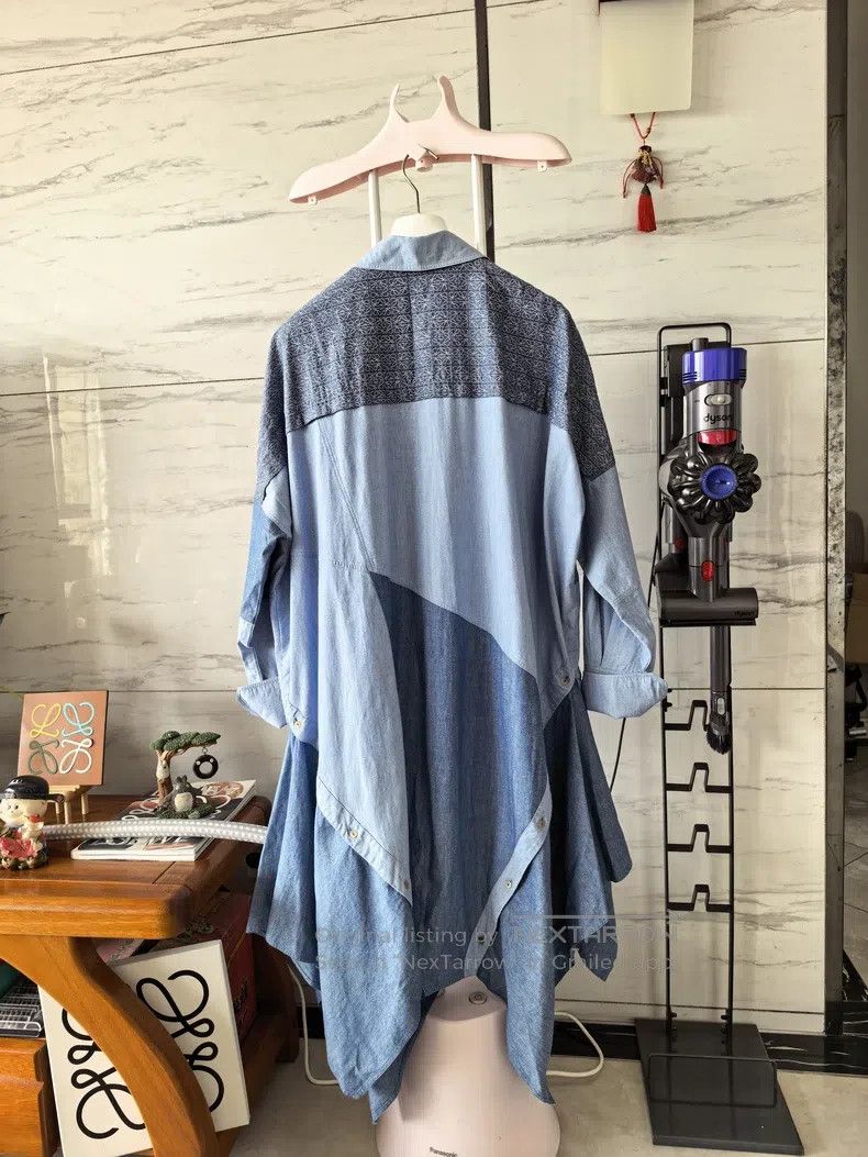Loewe Loewe Denim Shirt Dress with Full Logo on Back Size XXS / US 00 / IT 34 - 2 Thumbnail