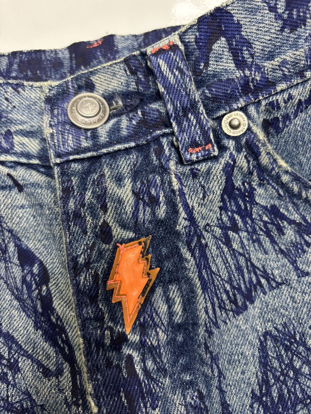 W&LT W&LT Archives - A/W 1997 - Pen Graffiti Denim Jeans Size US 30 / EU 46 - 10 Thumbnail
